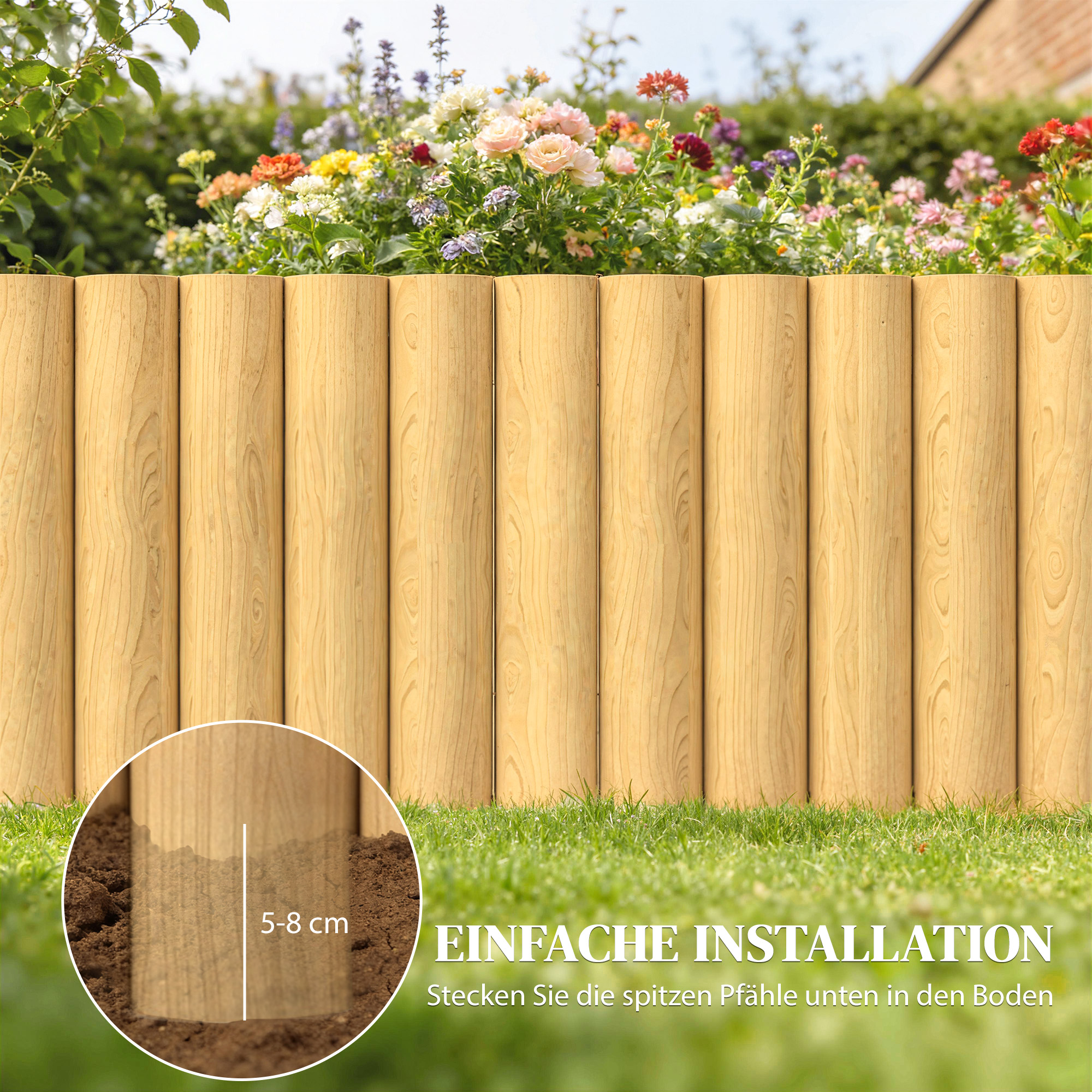 Gartenzaun Zaun aus Holz 176 cm x 30 cm Zaunelemente Hundezaun für Garten Blumenbeete Tierbarriere