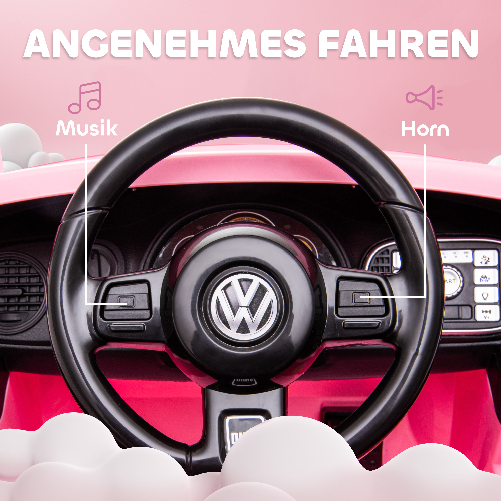 Elektro-Kinderfahrzeug, VW Käfer, 3-5 km/h, mit Fernbedienung & Musik, Rosa