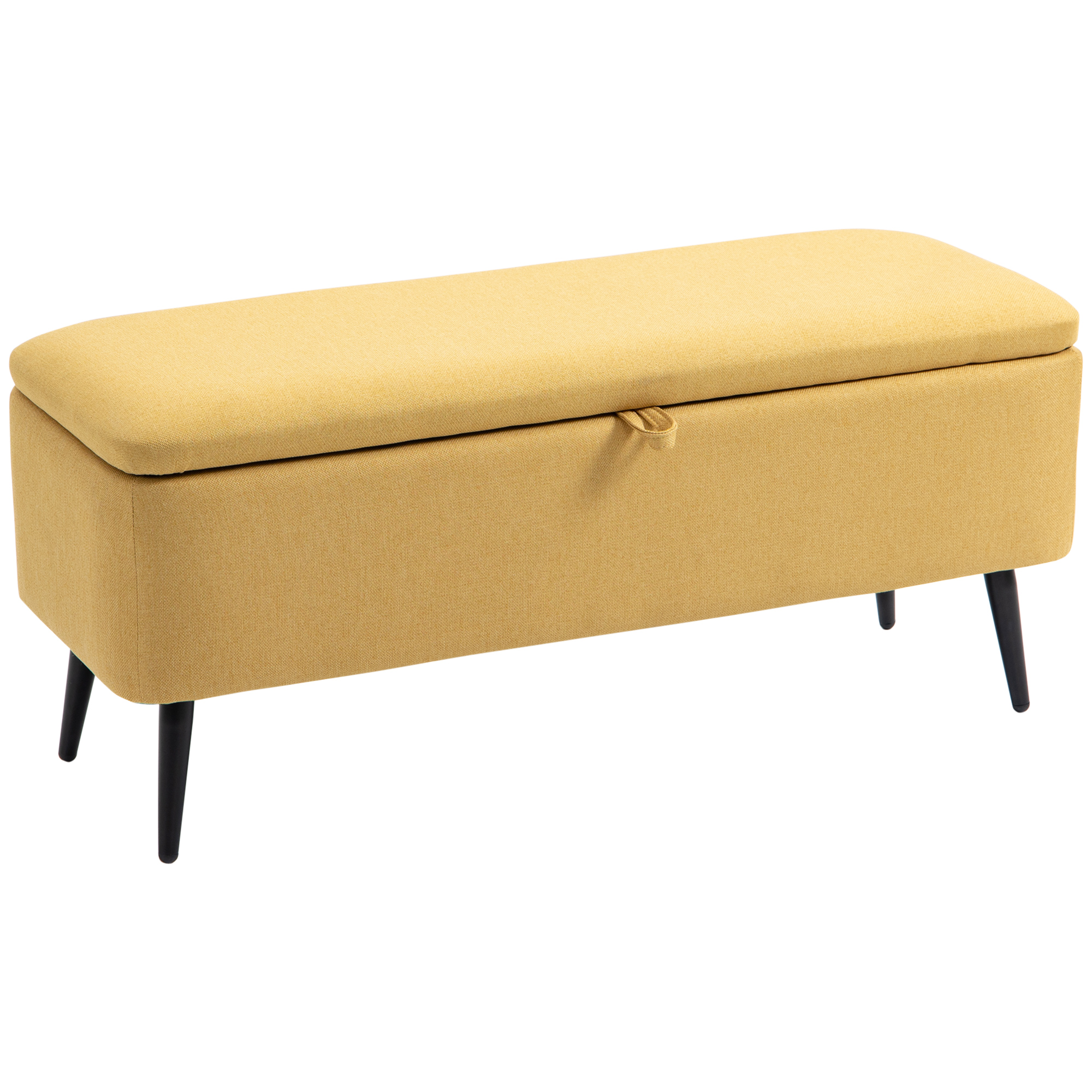 Sitzbank, Sitztruhe, Polsterbank, Leinenoptik, bis 150kg, 101x38,5x44,5 cm, Gelb