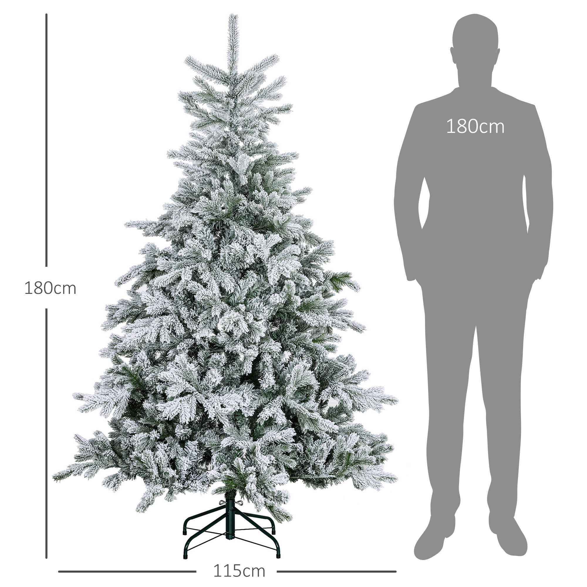 Weihnachtsbaum 180 cm, mit Kunstschnee, flammhemmend, schneller Auf- und Abbau, Metallbasis