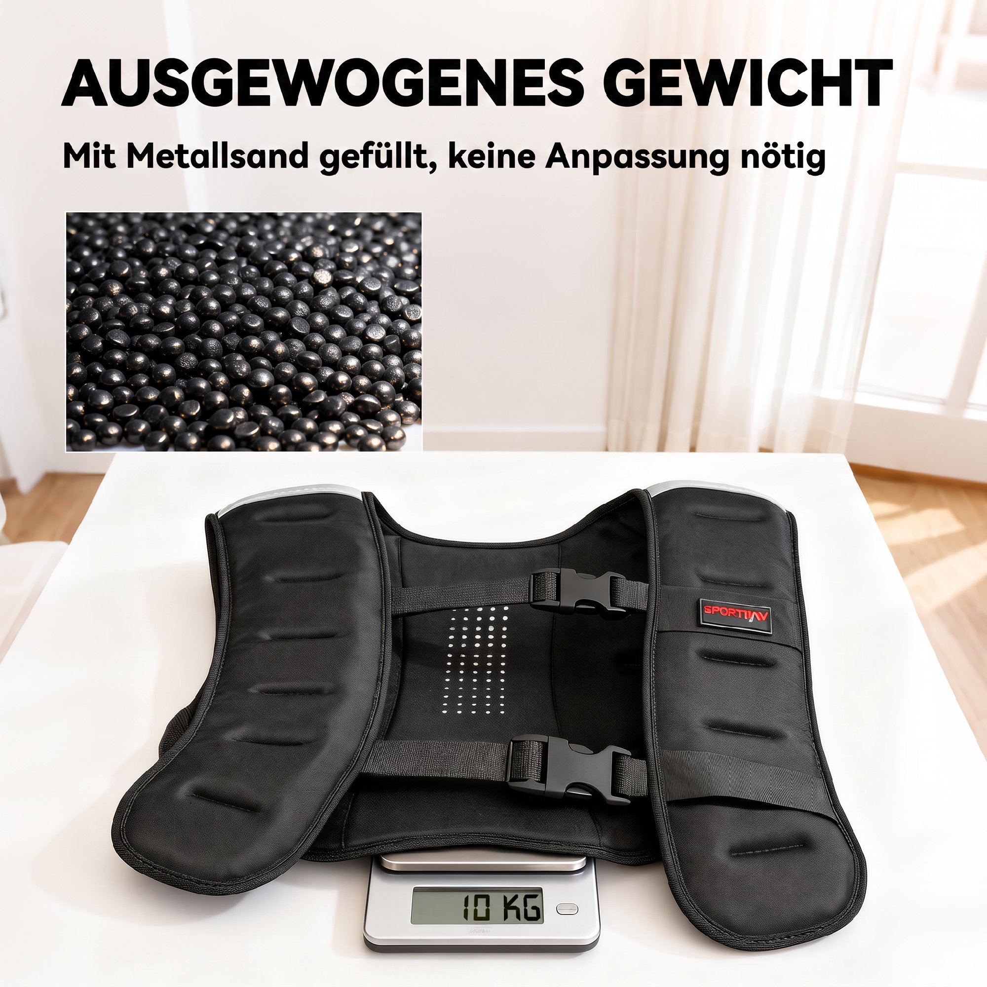 Gewichtsweste 10 KG Trainingsweste mit Reflektierenden Streifen verstellbaren Gurten Laufweste Damen Herren