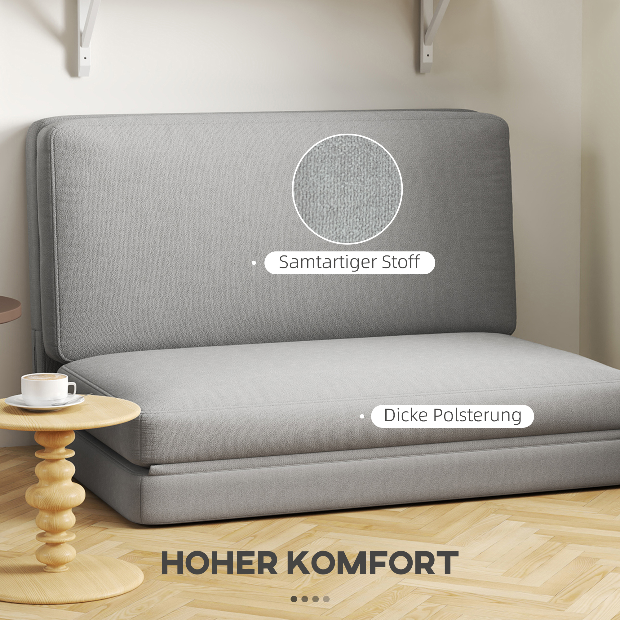 2-in-1 faltbarer Relaxsessel, Gästematratze, teilbar, 120 cm breit, Hellgrau
