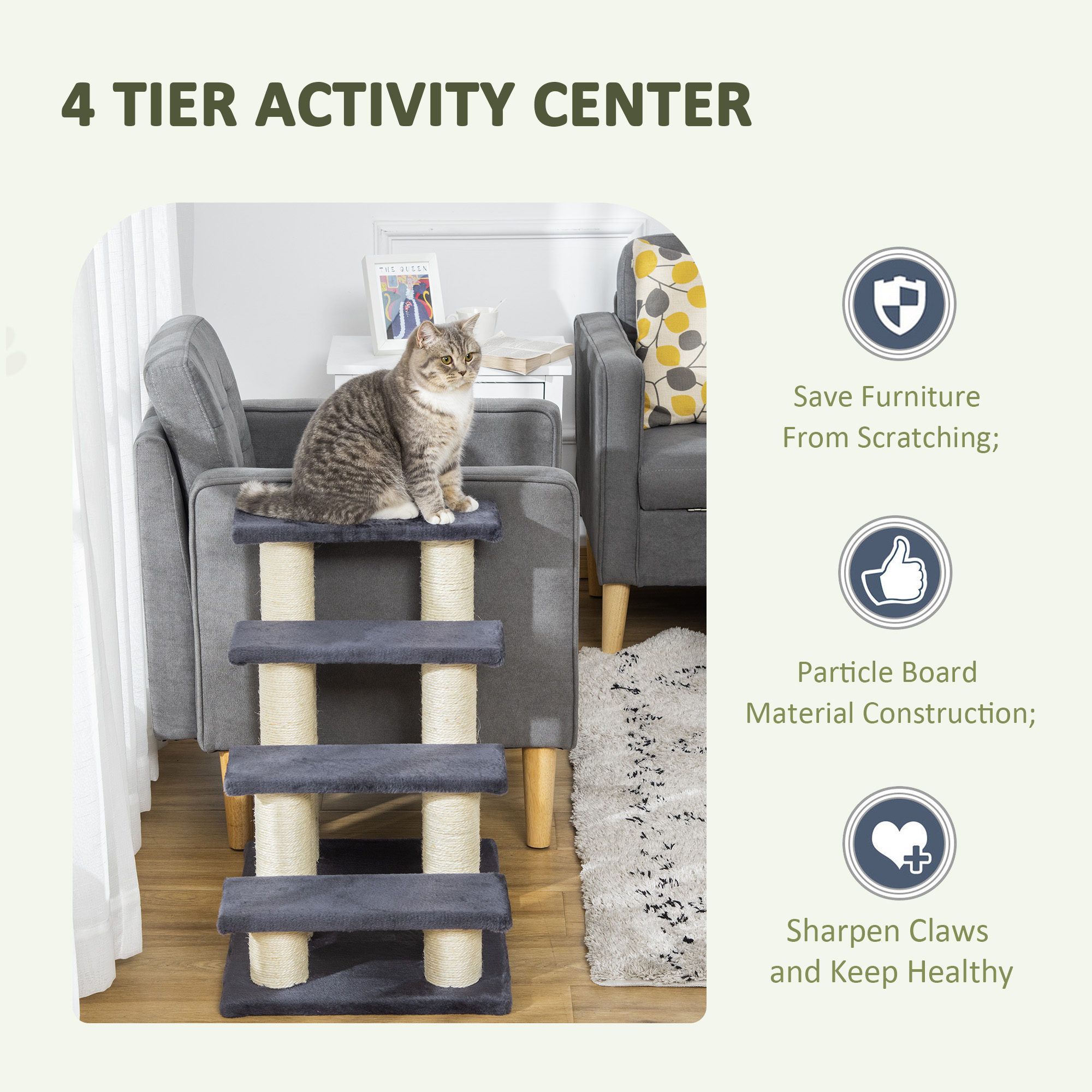 Katzentreppe 4-stufige Haustiertreppe 59 cm hoch Hundetreppe für Katzen aller Größen Hunderampe Einstiegshilfe für Bett, Sofa, Couch Grau