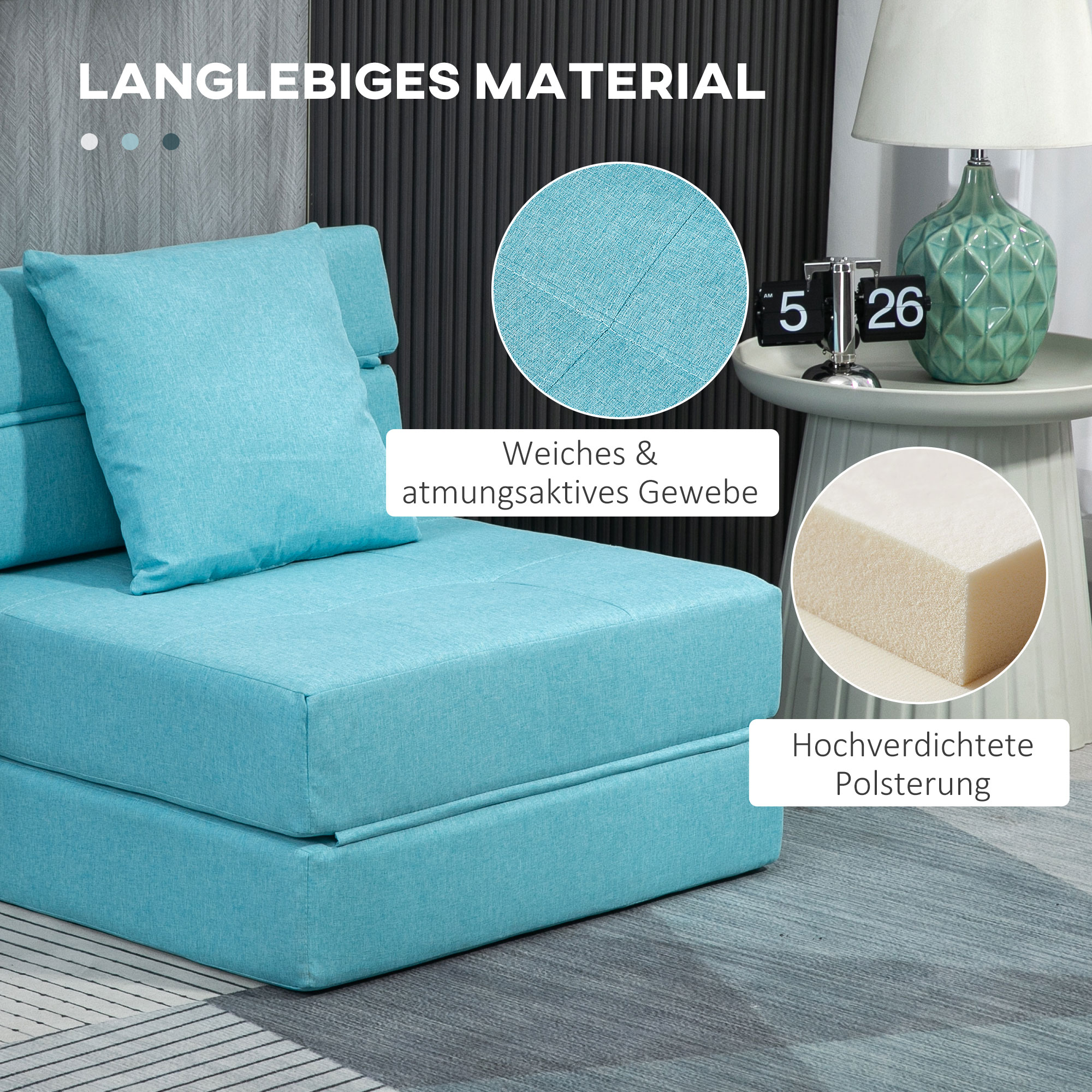 Schlafsessel Relaxsessel Gästebett. abnehmbarer Bezug, 70 cm x 70 cm x 61 cm, Hellblau