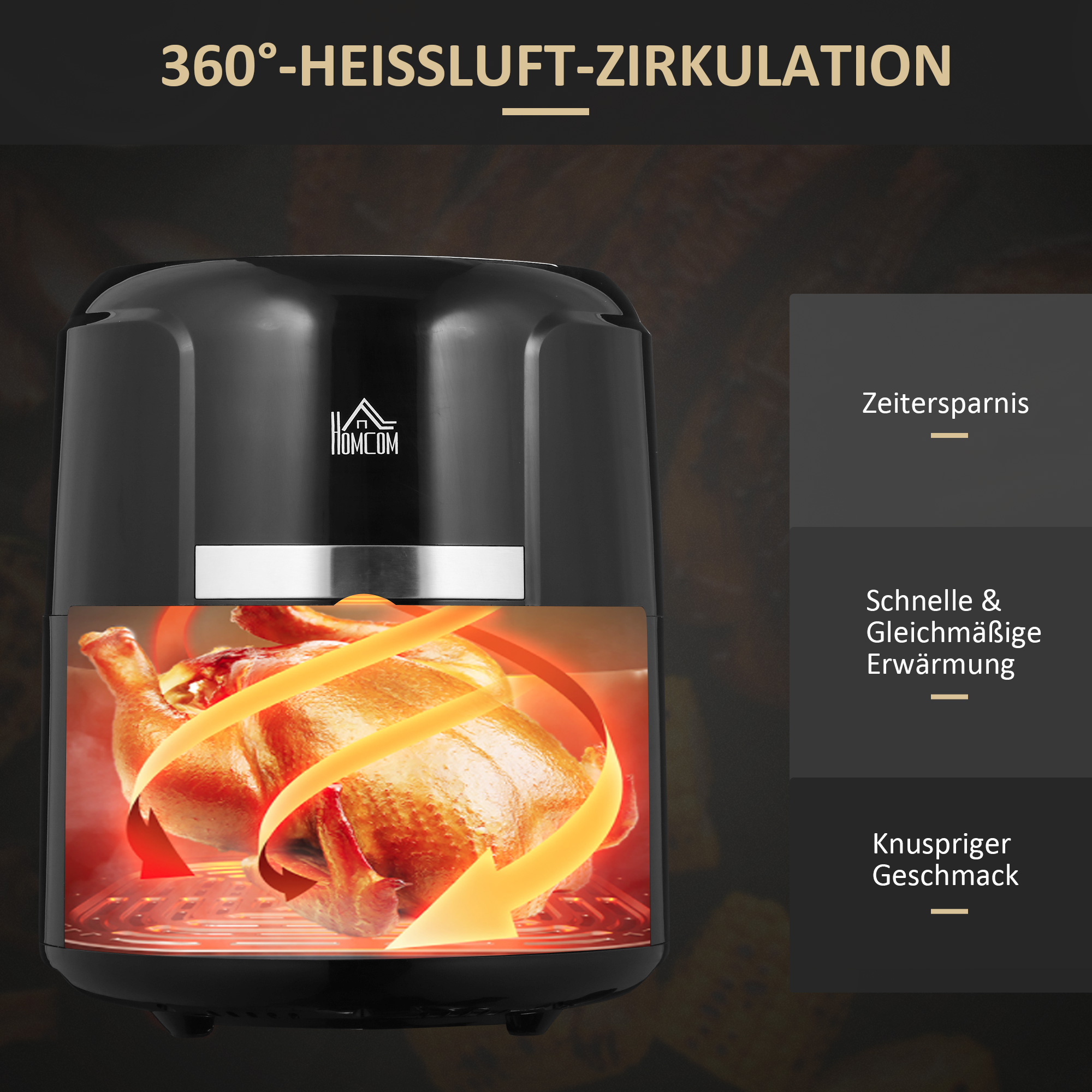 Heißluftfritteuse 4L, 12 Programme, 80-200° C Temperatur, Antihaftbeschichtung, Schwarz