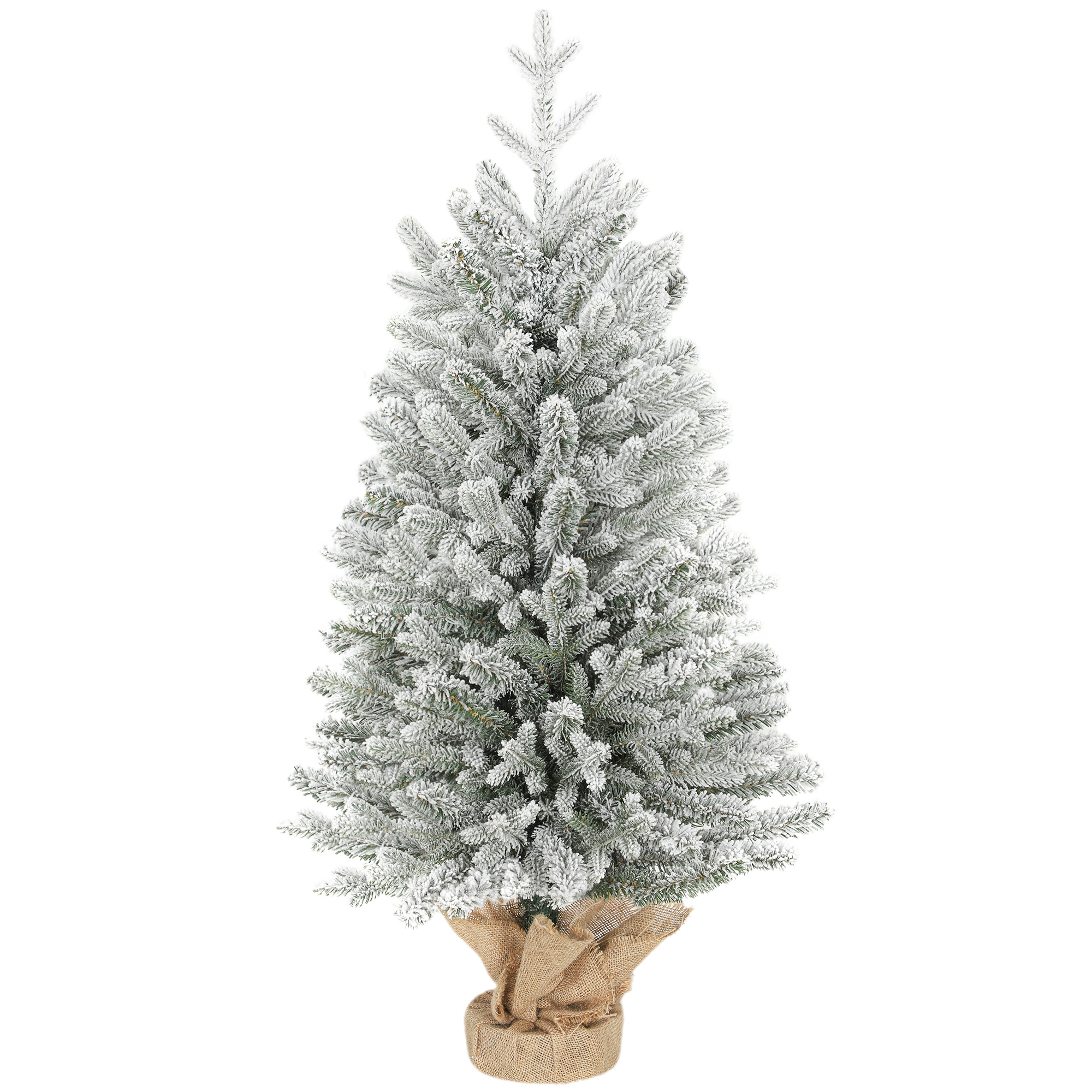 Mini Künstlicher Weihnachtsbaum 90 cm künstlich Tannenbaum mit Schnee, 486 Spitzen Zementbasis Leinenbezug