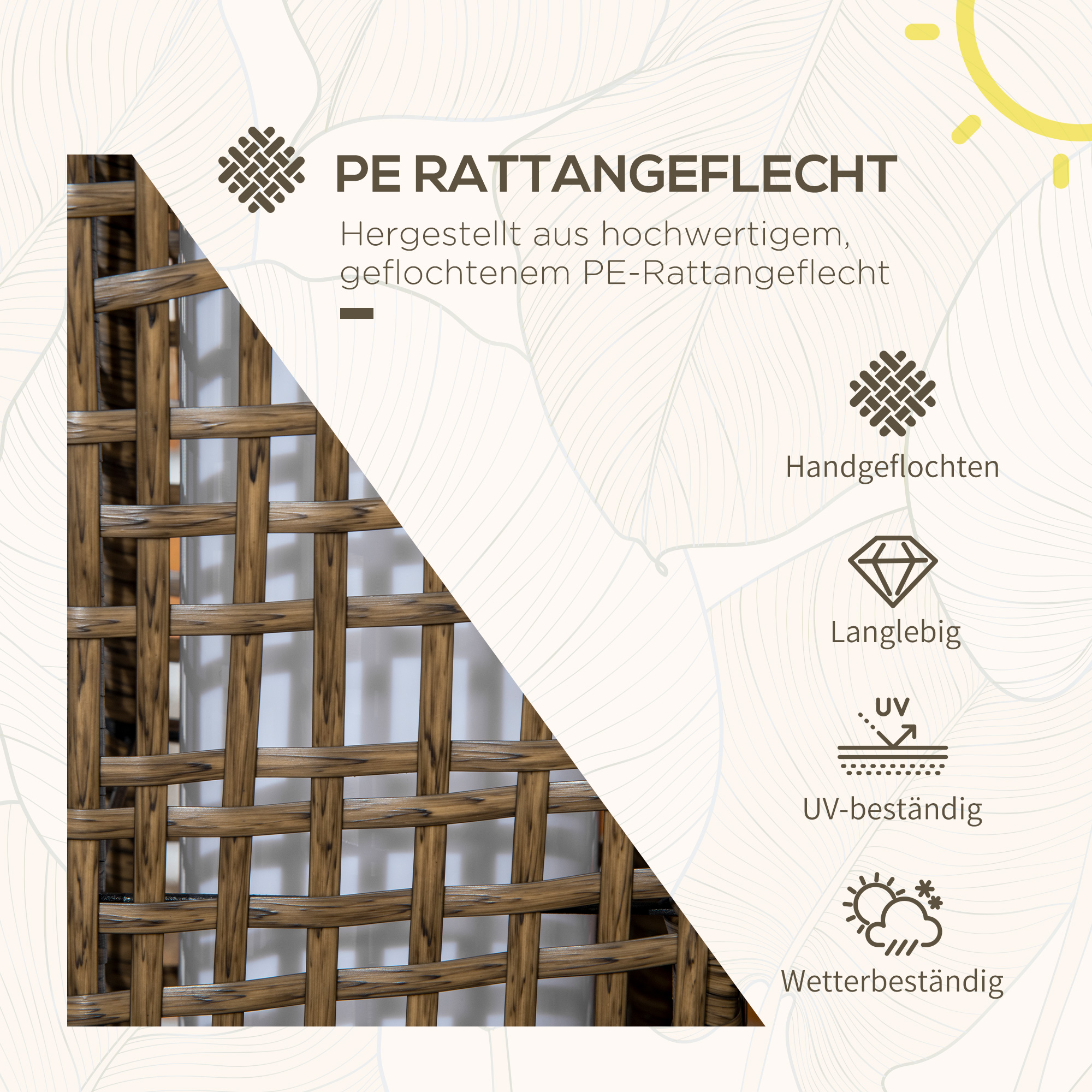 Außenleuchte, Gartenlampe, Solarbetrieb, 8h Leuchtdauer, Einschaltautomatik, Rattanoptik, 15,5 x 15,5 x 46 cm