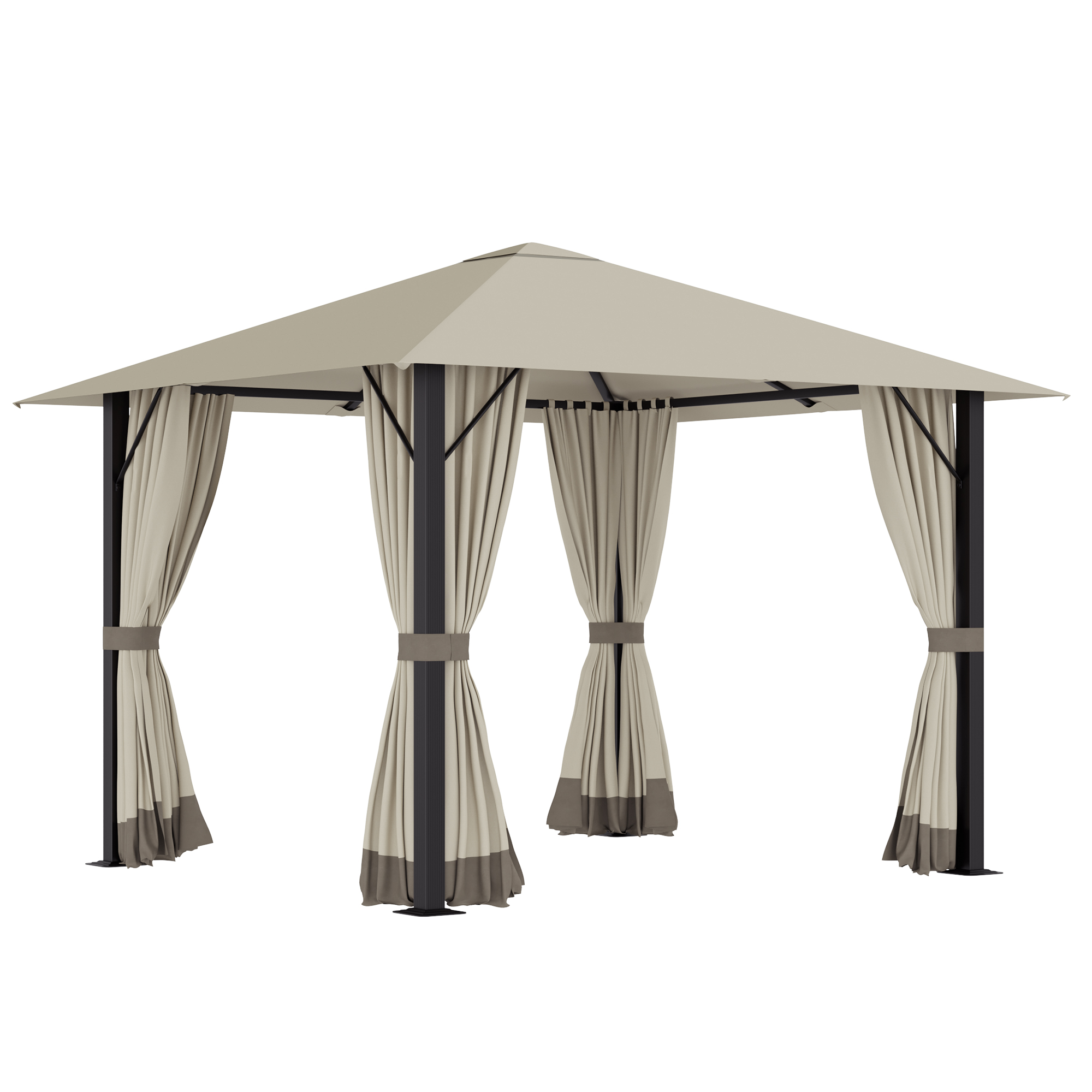 Gartenpavillon Pavillon 3 x 3 m Gartenzelt Dach mit Belüftungslöcher Festzelt Partyzelt mit 4 x Seitenteile wetterfest Aluminium Polyester khaki