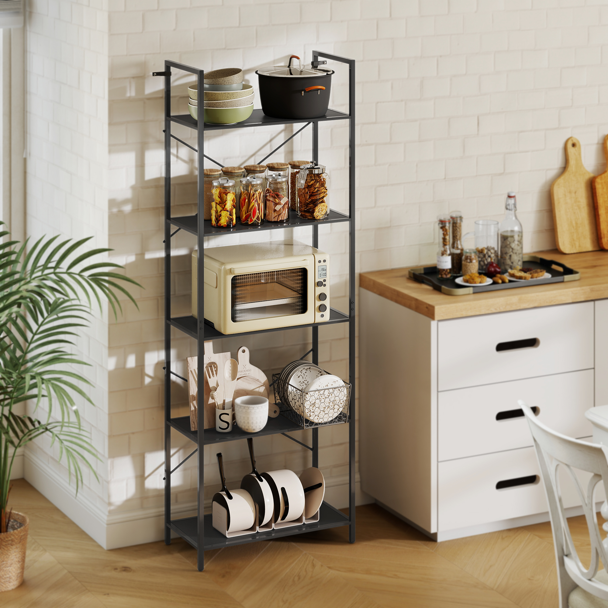 Bücherregal, Standregal mit 5 Ebenen, Industrielles Büroregal mit Metallrahmen, offenes Aufbewahrungsregal für Wohnzimmer, Büro, Arbeitszimmer, 60x30x170,5 cm, Schwarz