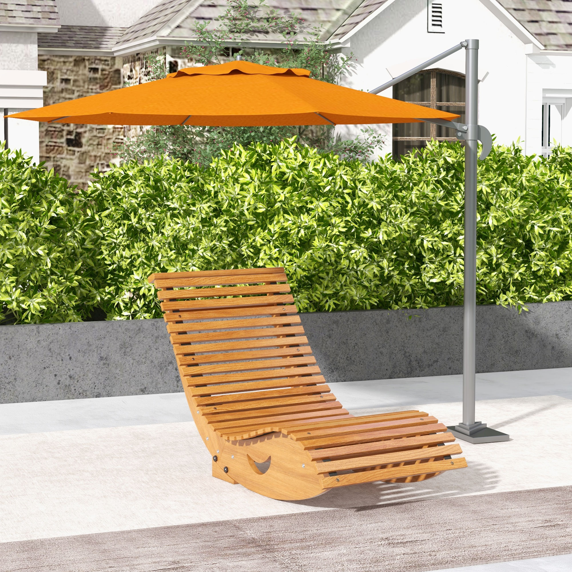 Outdoor Schaukelstuhl, Hochlehner, einstellbare Basis, Kiefernholz, 130 x 60 x 60cm, Hellbraun