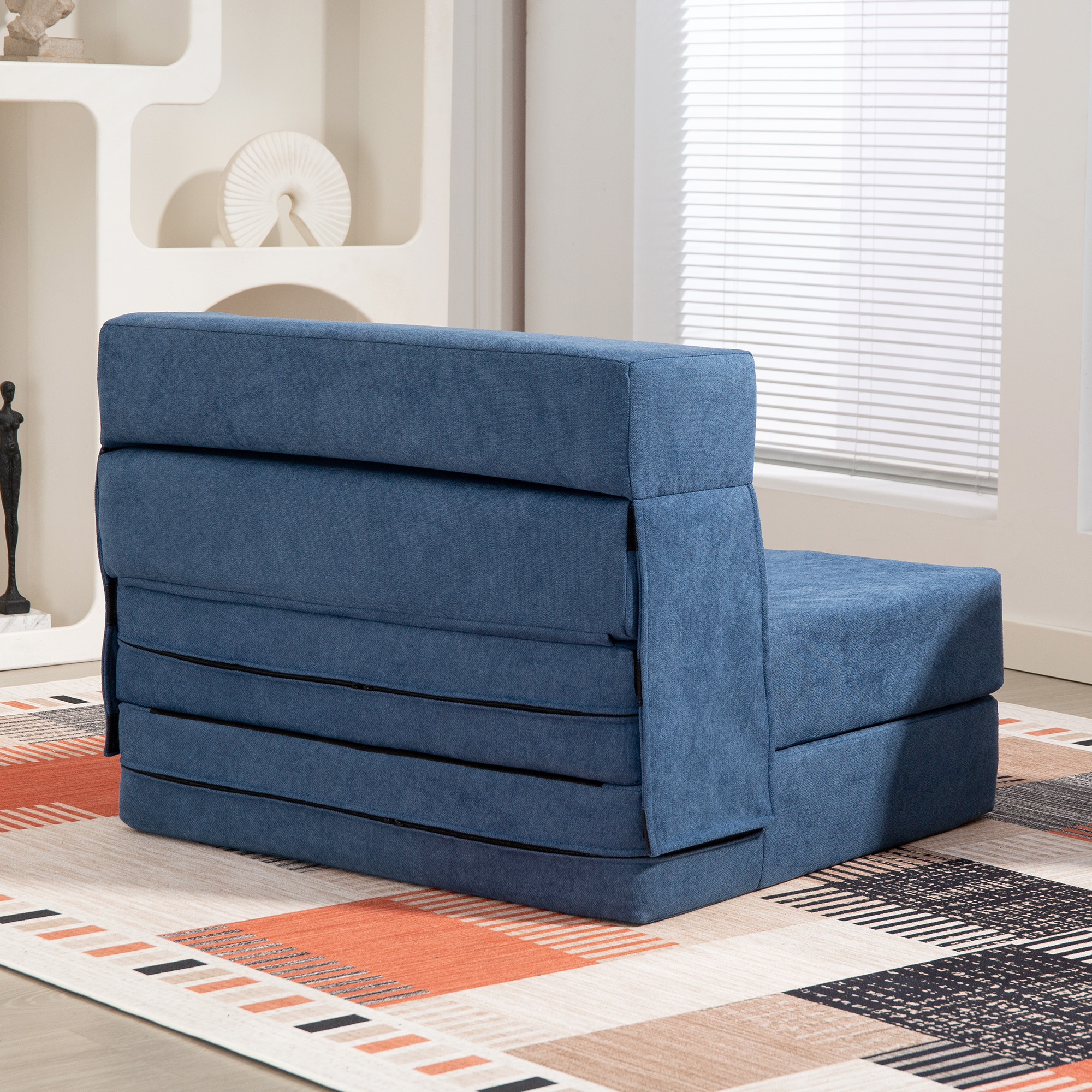 Bodensofa, Polstercouch, in Matratze umwandelbar, Schaumstoff, Kissen, Dunkelblau