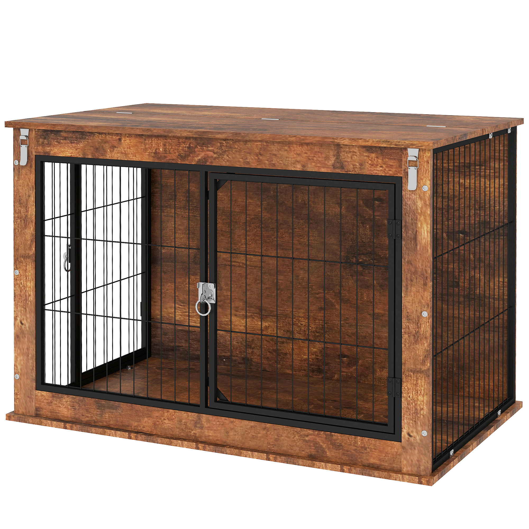Hundebox, Transportbox für Hunde, Aufenthaltsbox, für Haustiere, 2 verschließbare Türen, 98 x 60 x 65,5 cm, Braun Hundebox, Transportbox für Hunde, Aufenthaltsbox, für Haustiere, 2 verschließbare Türen, 98 x 60 x 65,5 cm, Braun