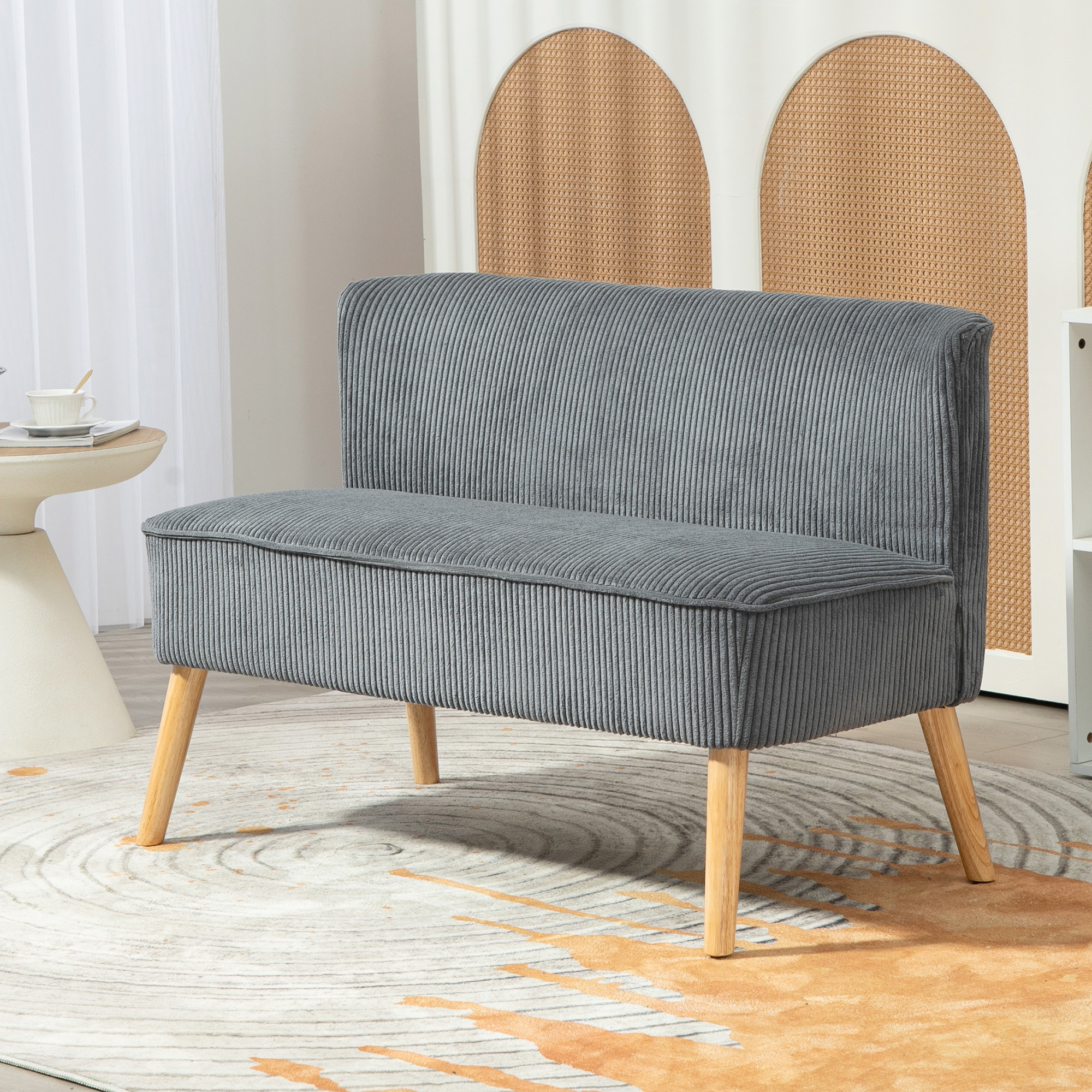 2-Sitzer Polstersofa, Holz, Samtartiges Polyester, Schaumstoff, 117 x 56,5 x 77 cm, Grau