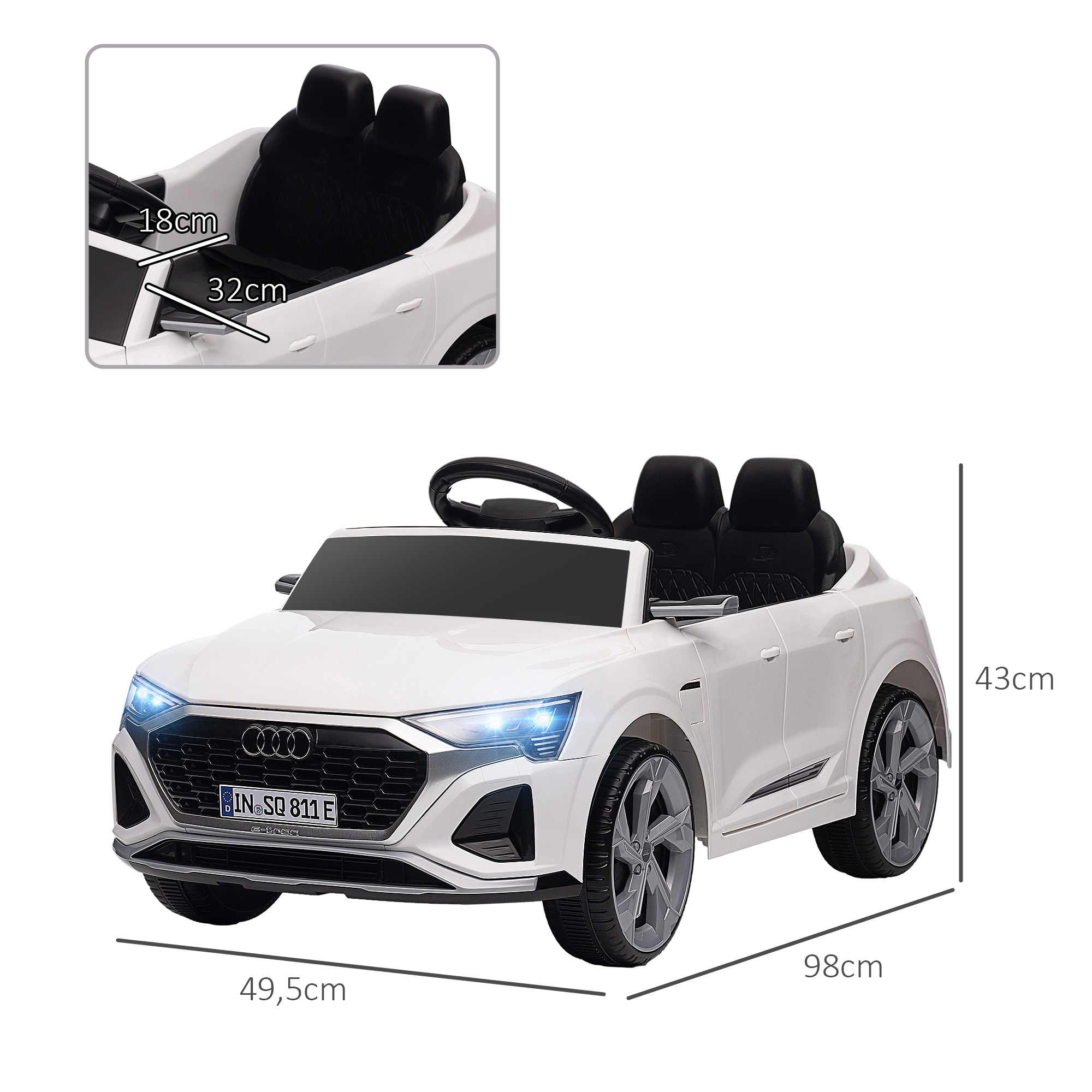 Kinderfahrzeug Audi Q8, 3-5 km/h, Fernsteuerung, Scheinwerfer, Musik, weiß