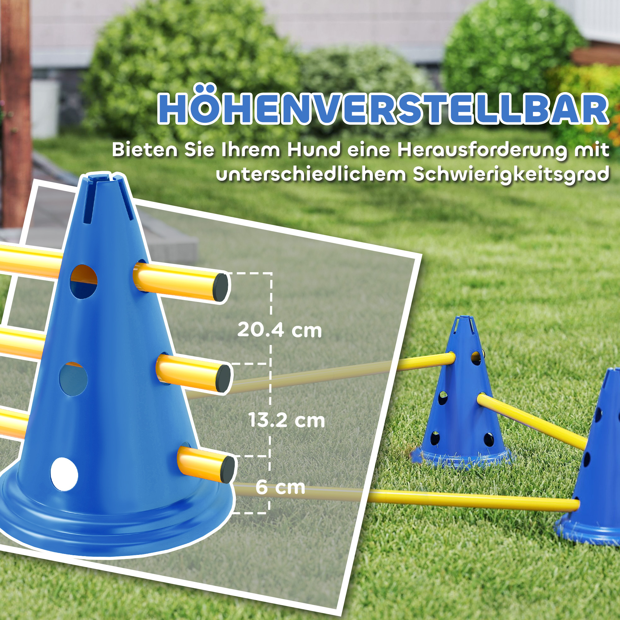 Agility Set Hunde 3-teiliges Agility-Ausrüstung für Hundetraining Steckhürdenset mit 6 Kegel 3 Hürden Tragetasche