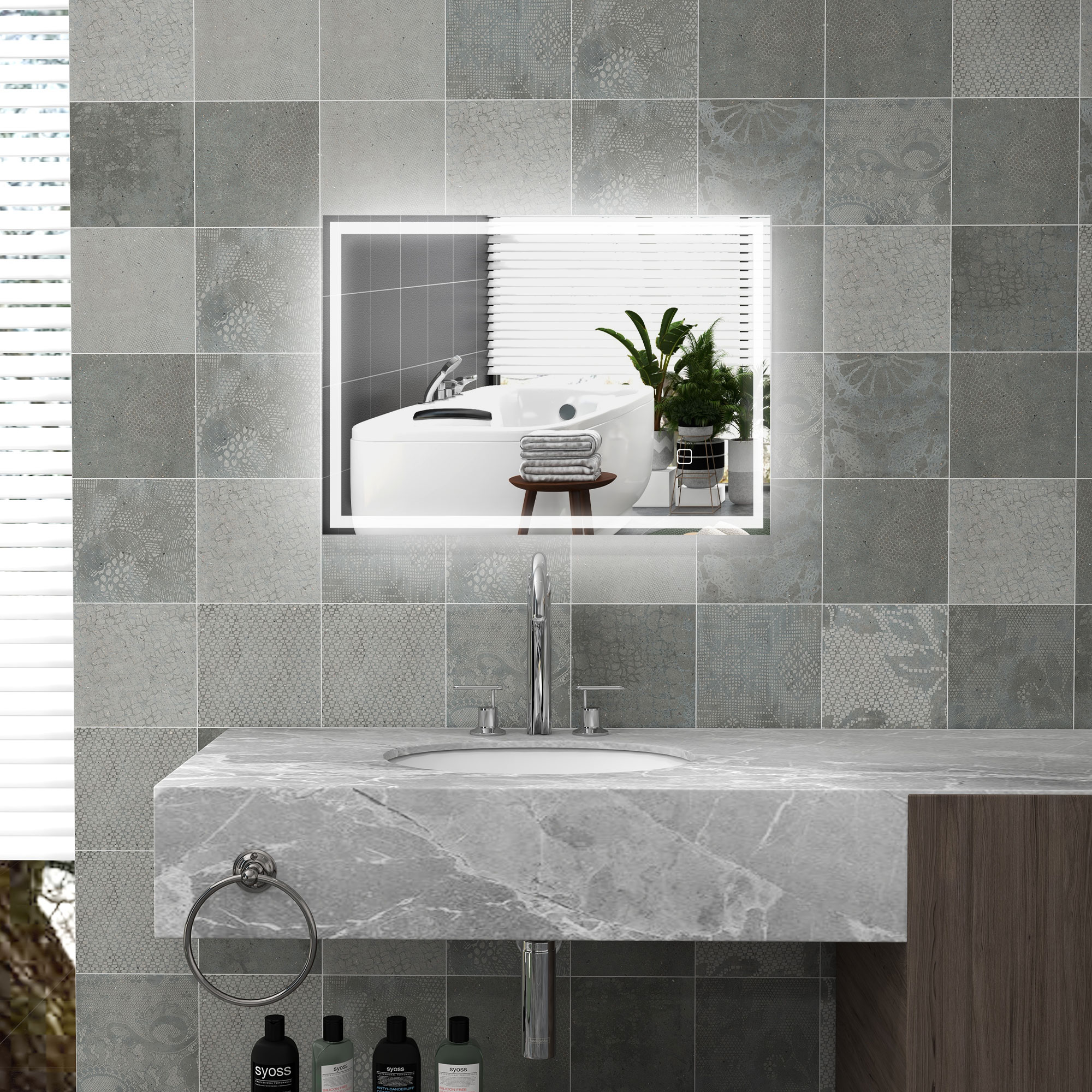 Badspiegel Badezimmerspiegel Wandspiegel LED´s. Berührungsschalter, Weiß