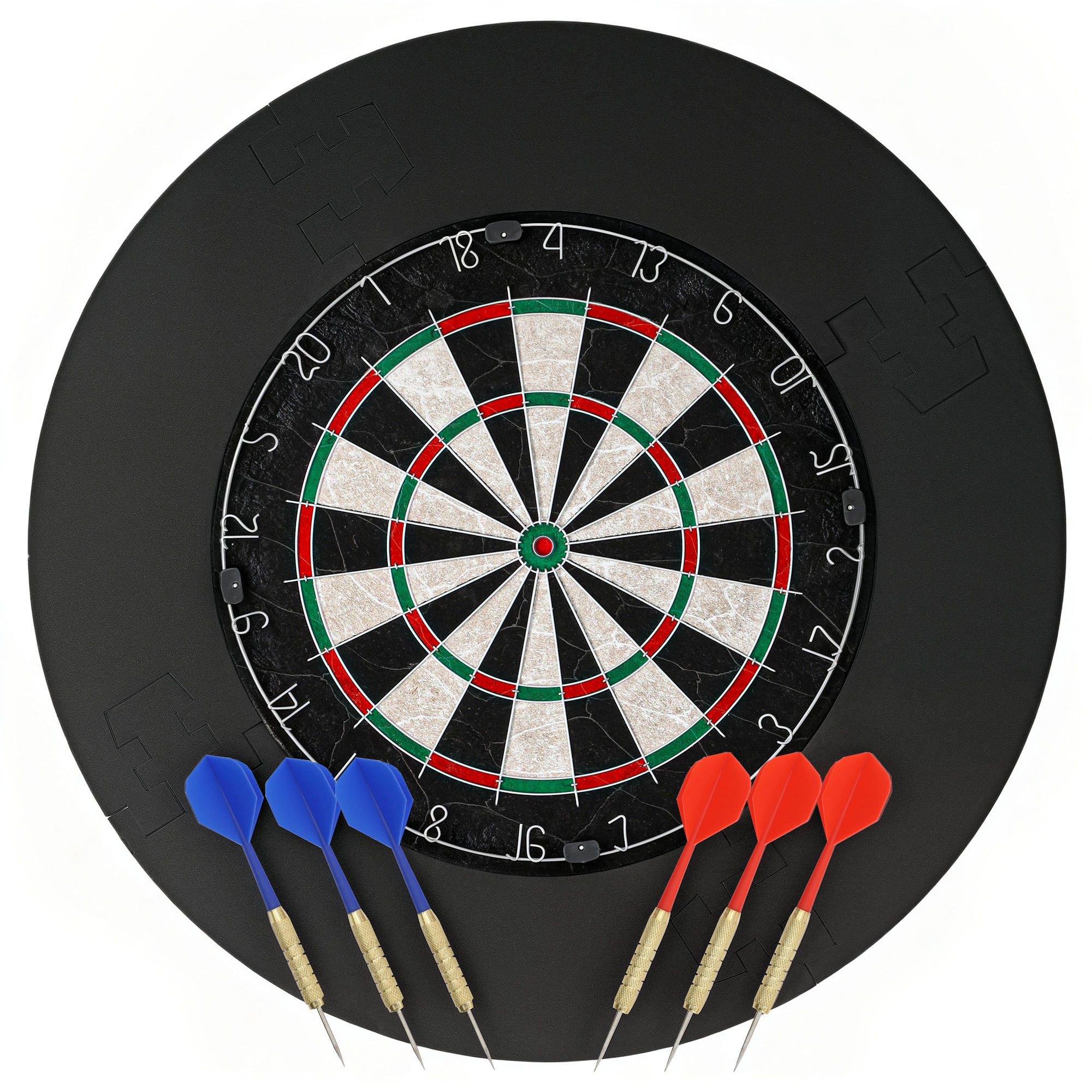 elektronische Dartscheibe Dartboard-Set mit Schutzring, 6 Dartpfeile mit Stahlspitzen, Sisal, Kunststoff, Schwarz