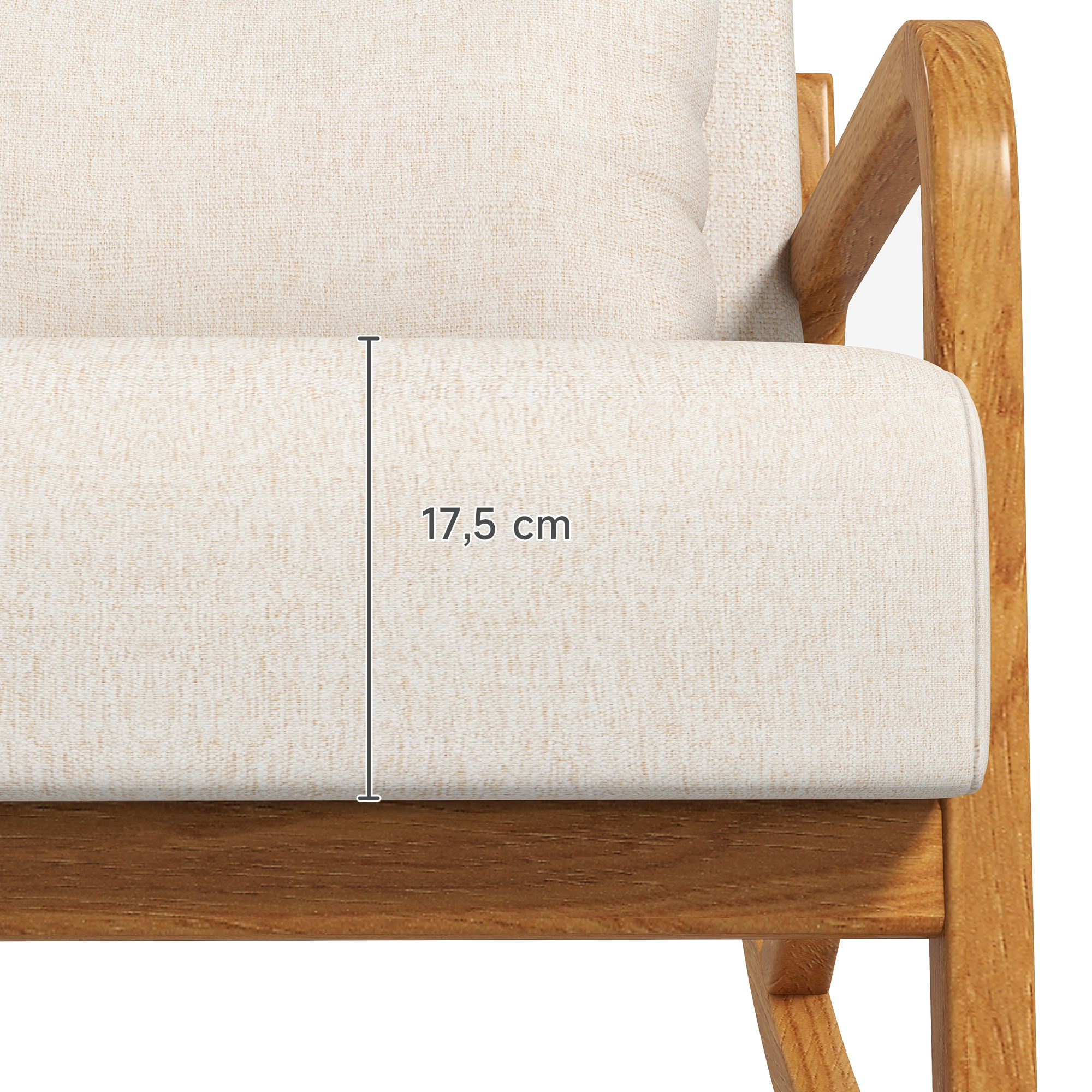 Schaukelstuhl im Retrodesign, Gummibaumholz, 64,5 cm x 92 cm x 81, 5 cm, Beige + Braun