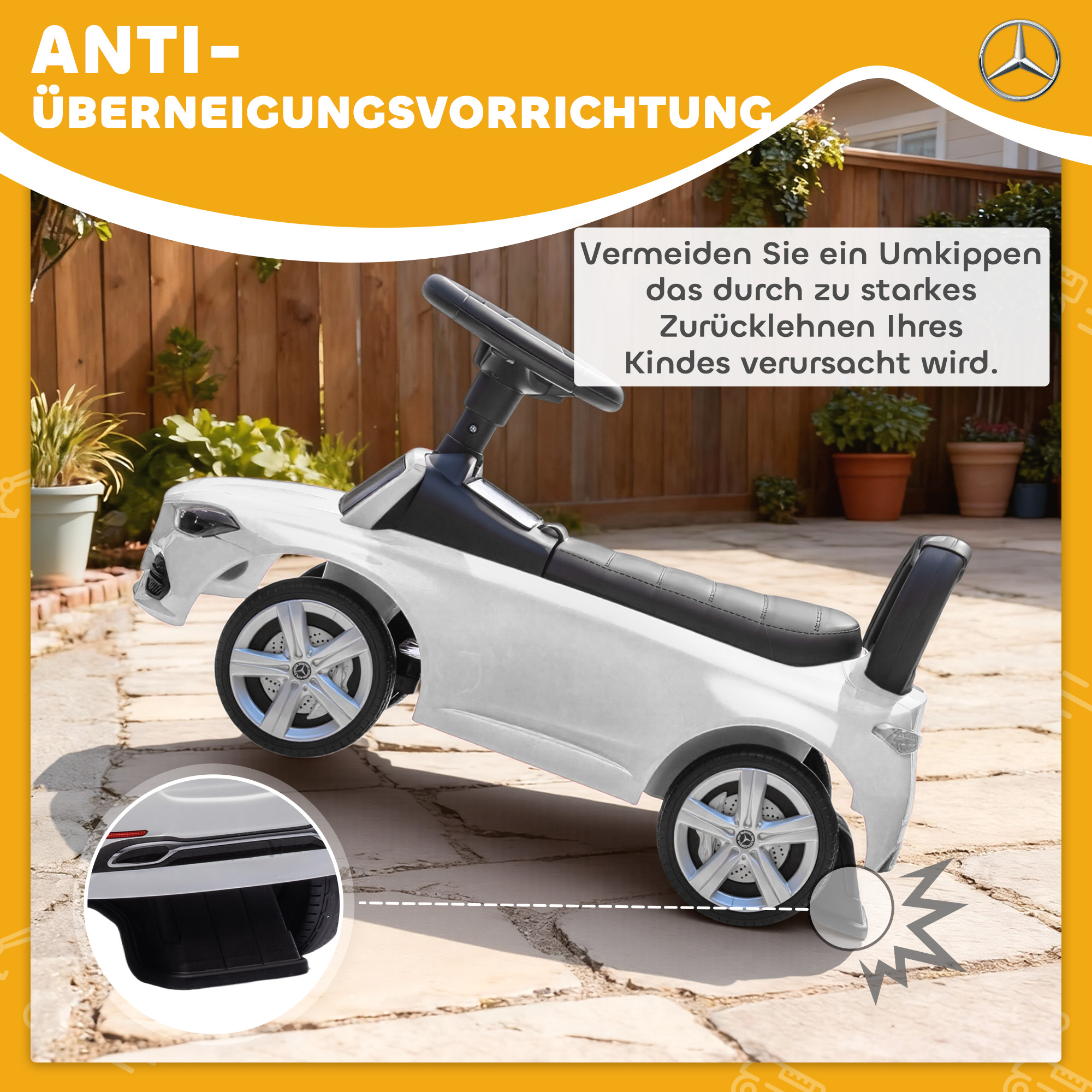 Rutscher Mercedes-Benz C-Class mit Hupe, Motorgeräuschen, Stauraum, für Kinder 18-36 Monate, Weiß