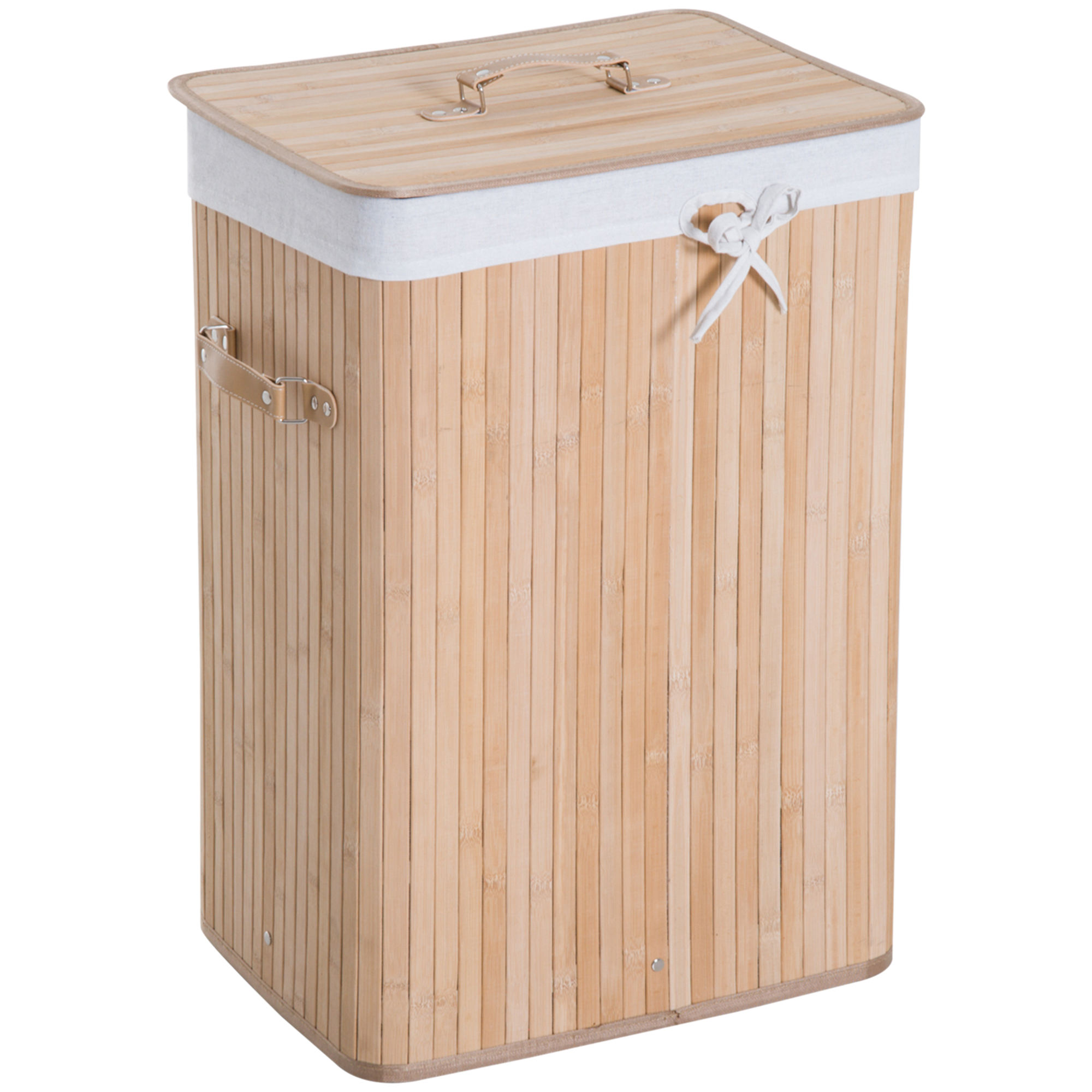 Wäschekorb schmal mit Deckel 72L Wäschesammler mit Griff, herausnehmbarer Wäschesack, Wäschebox für Waschküche Schlafzimmer Badezimmer Natur