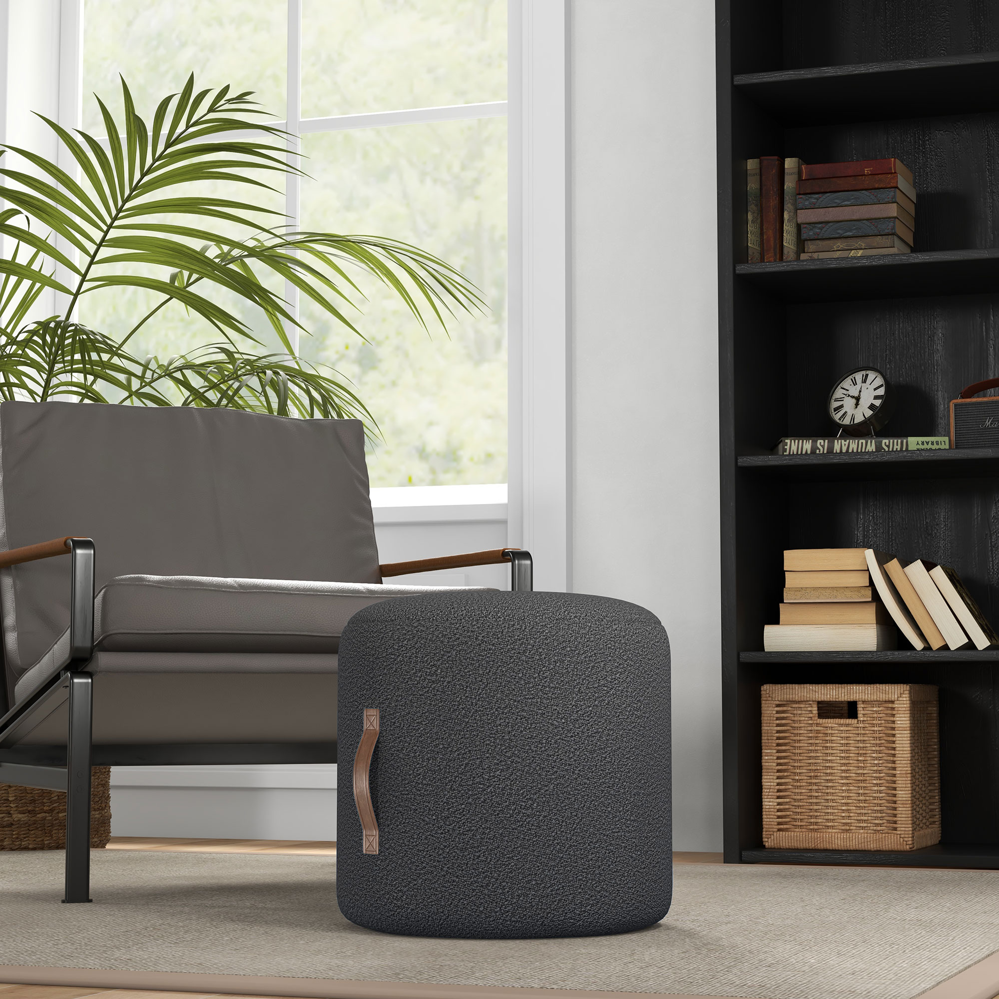 Hocker, Fußhocker in einem modernen Design, Dunkelgrau + Braun