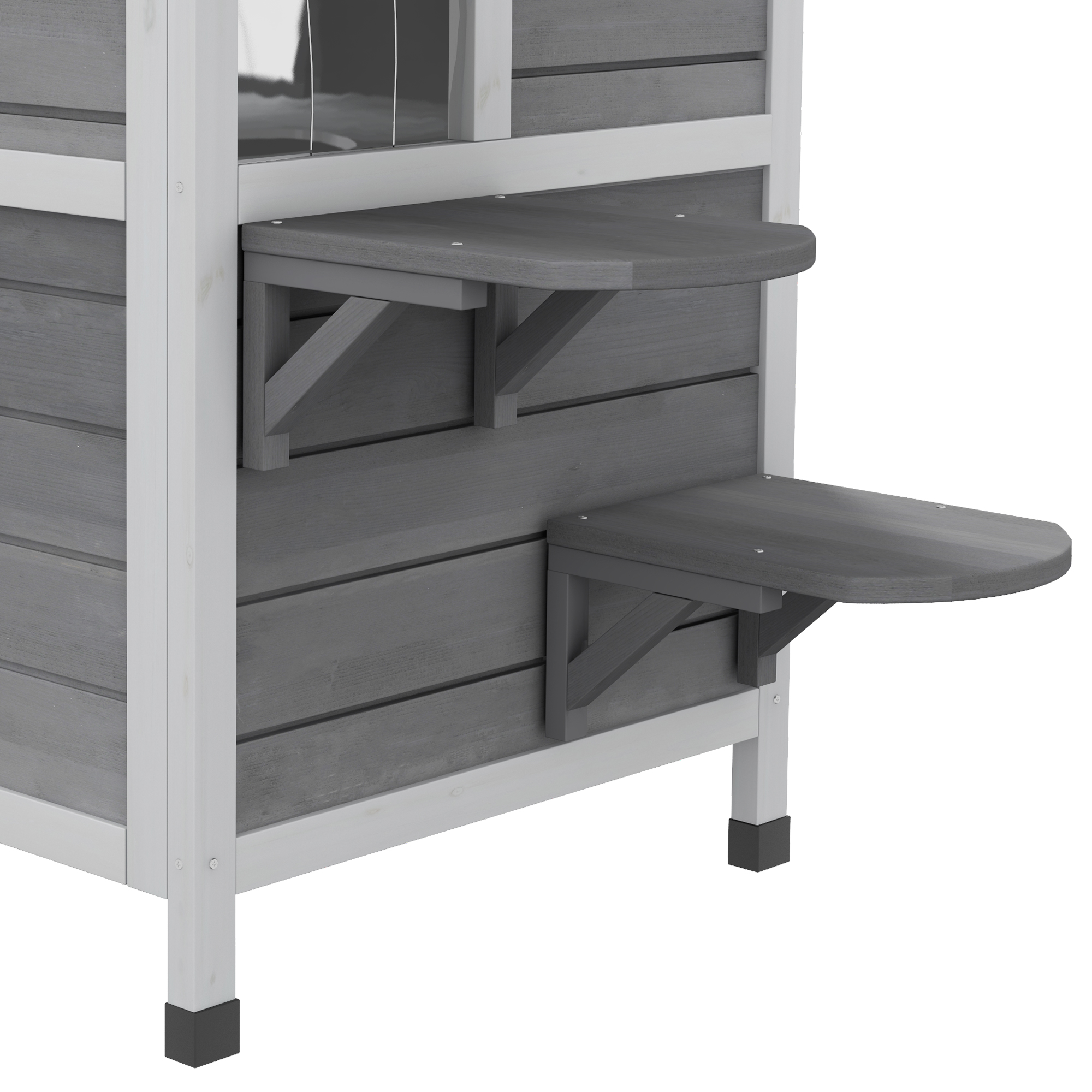 Katzenhaus aus Holz 2-Etagen Winterfest wasserdicht Katzenhütte mit Asphaltdach klappbarem Deckel Treppe Katzenhöhle Outdoor Schutzhütte für Draußen Garten Balkon 99,5 x 76 x 91 cm Grau