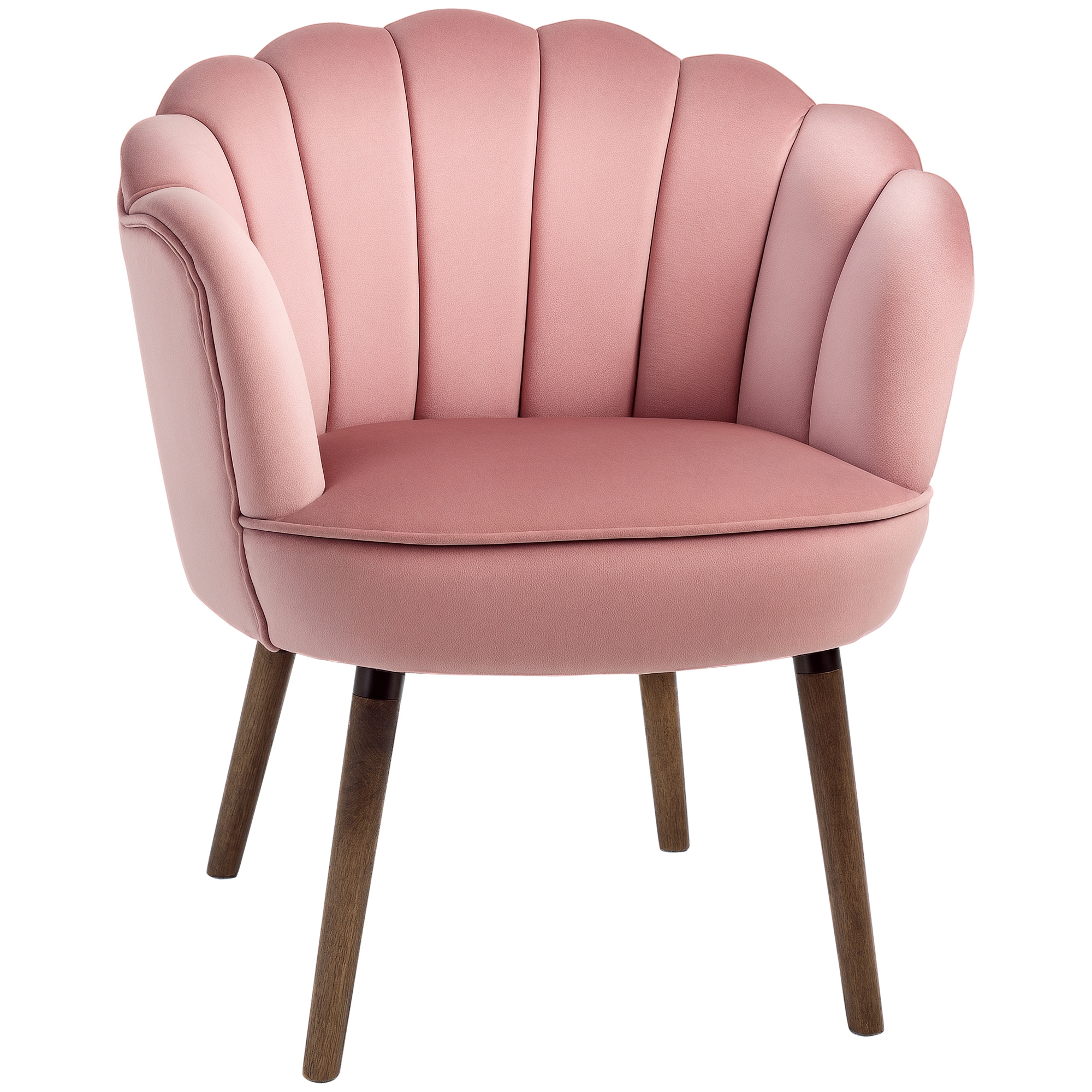 Sessel Wohnzimmer Loungesessel in Muschelform Relaxsessel mit Holzbeine, Polstersessel Lesesessel mit Samtoptik, Polsterstuhl für Schlafzimmer Rosa