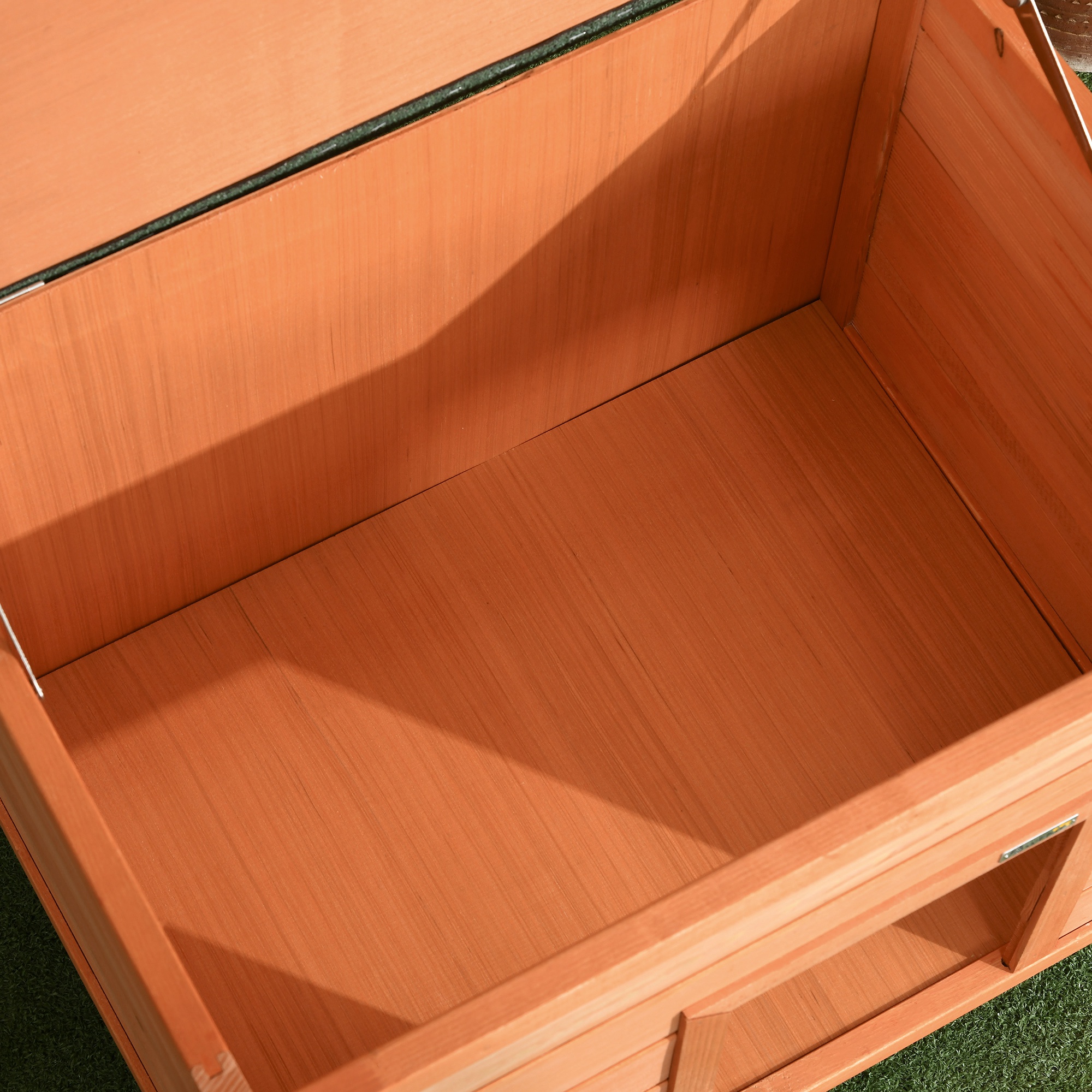 Hundehütte Outdoor, Hundehaus aus Holz mit Aufklappbares Asphaltdach, Wasserdichte Hundehöhle mit erhöhter Boden Hütte für kleine Hunde, Gelb, 82 x 58 x 58 cm