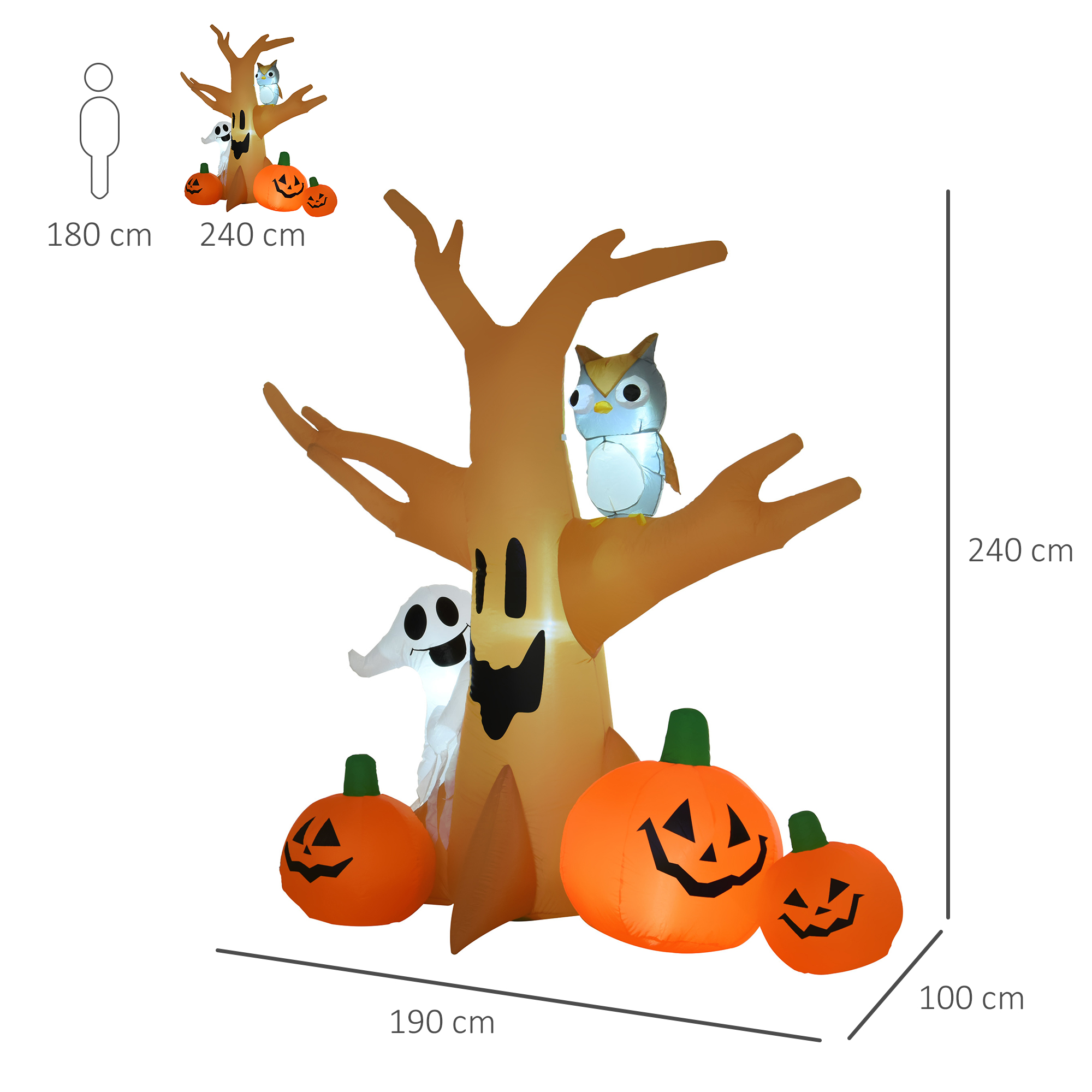 Halloween Aufblasbares Spukgespenst Luftfigur Aufleuchtend Deko 120/ 240 cm (Aufblasbarer Spukbaum)