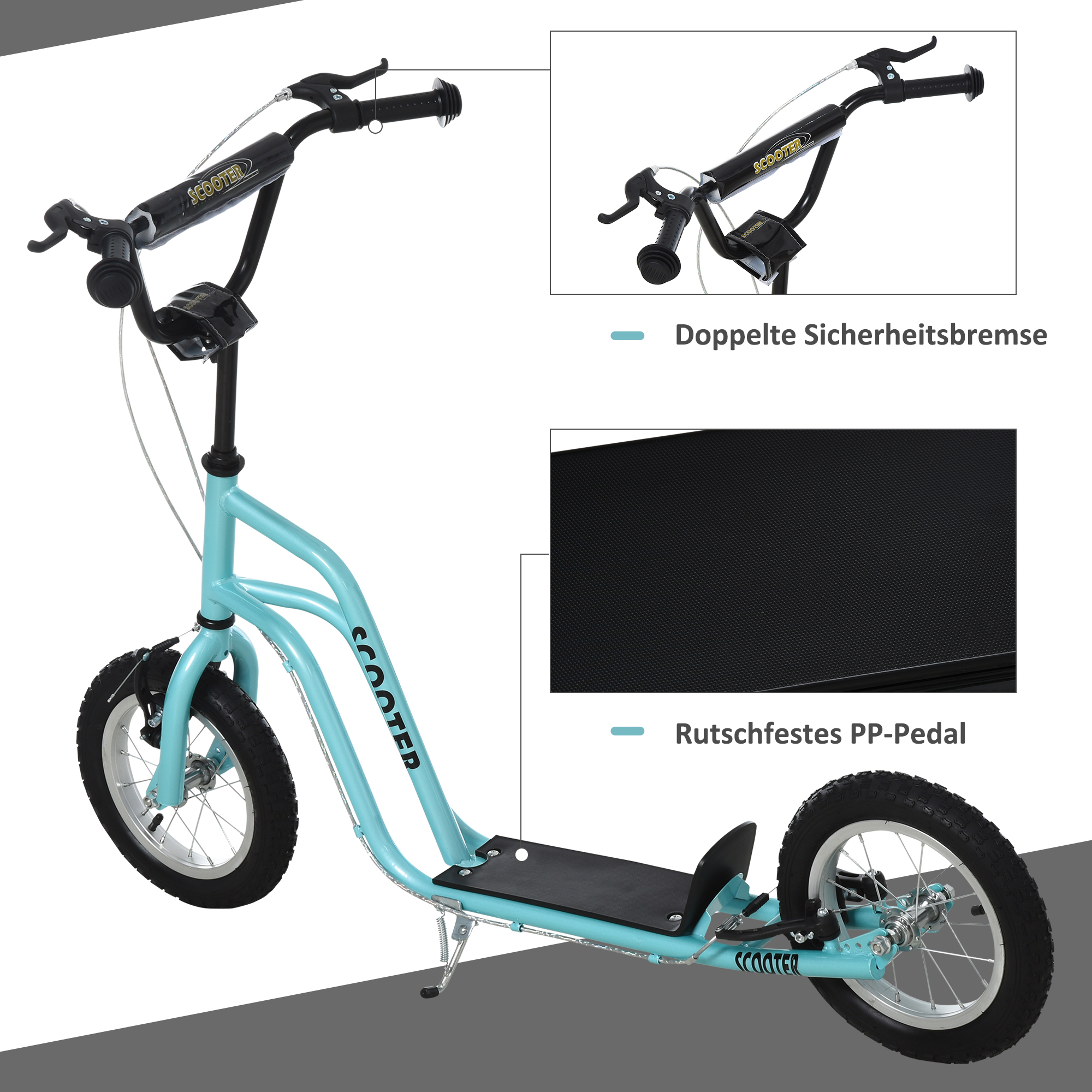 Kinderroller Lenker Verstellbar Scooter Tretroller Cityroller Kinder Roller Kickboard mit Luftreifen 12 Zoll ab 5 Jahre Blau 120 x 58 x 75-80 cm