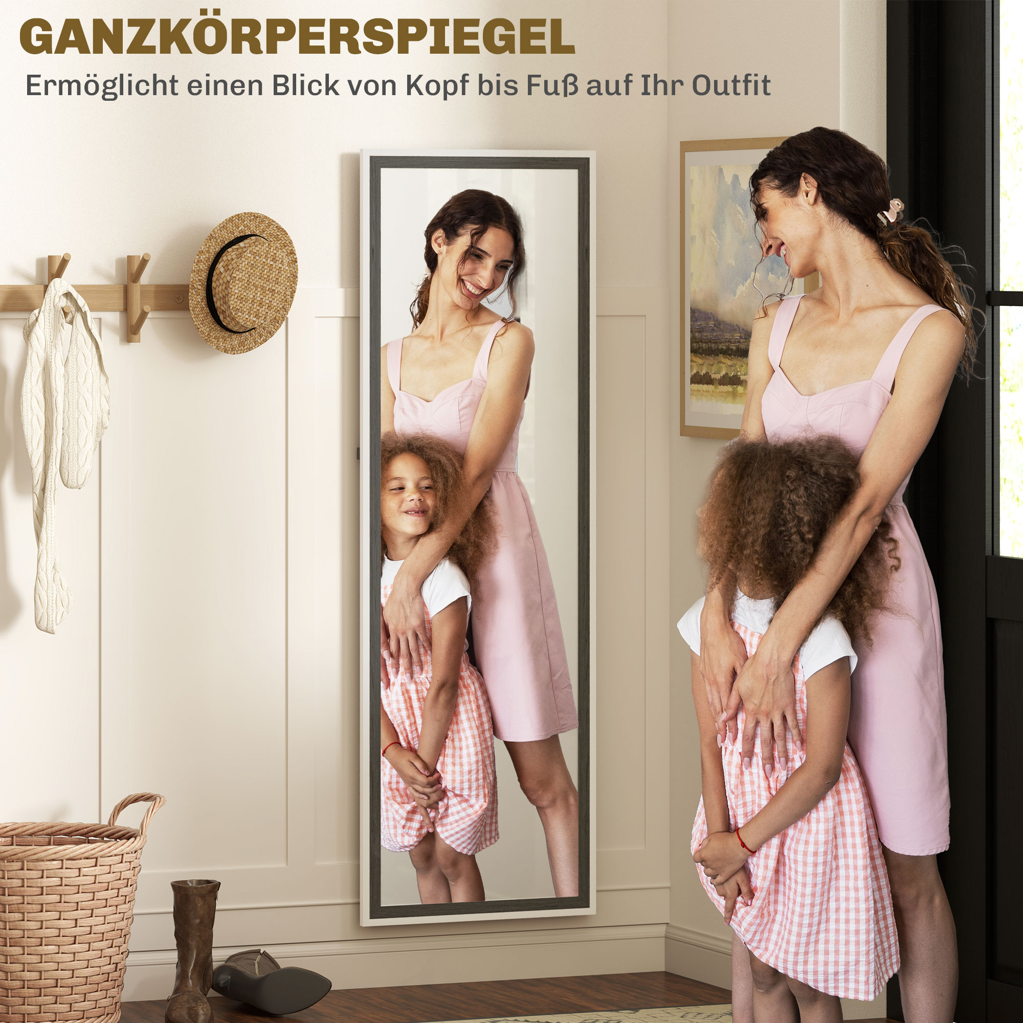 Ganzkörperspiegel, MDF-Rahmen, splitterfreie Folie, 162,6 x 53,3 cm, Grau