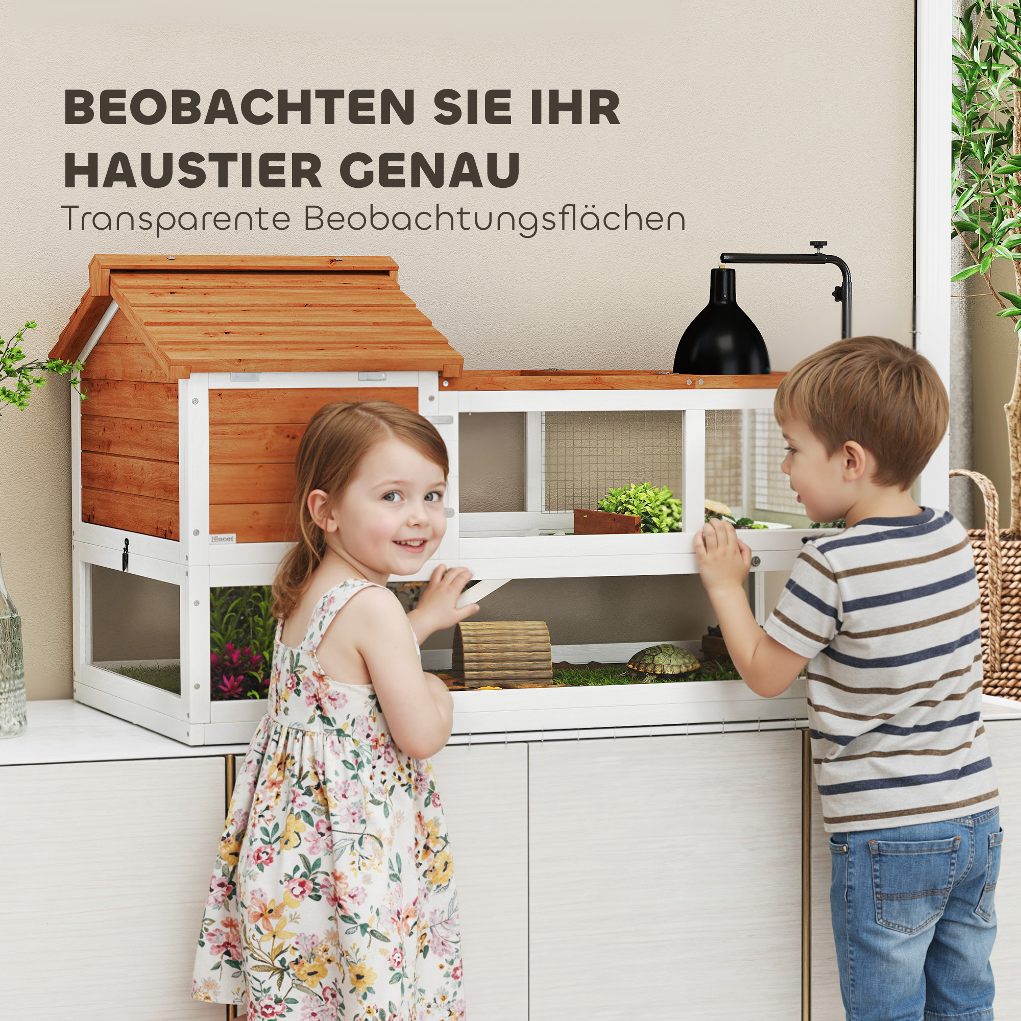 Schildkrötenhaus, 2-Ebenen-Gehege, Lampenhalter, Kleintierkäfig, Orange
