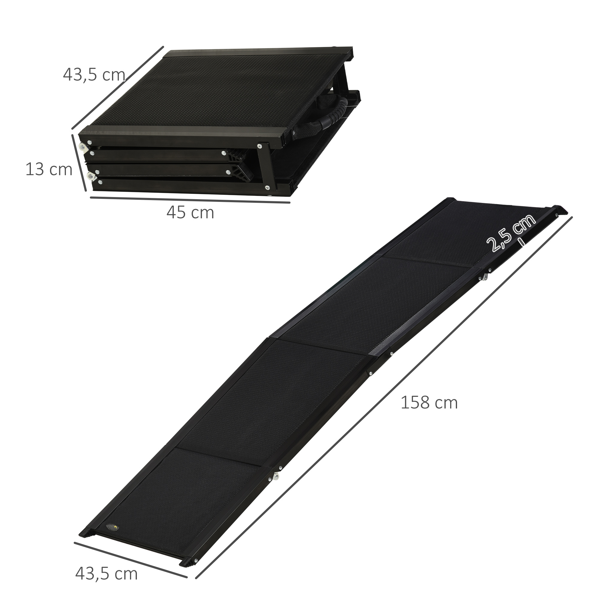 Haustierrampe, klappbar, rutschfest, Hunde bis 40 kg, 158 cm x 43,5 cm x 2,5 cm, Schwarz