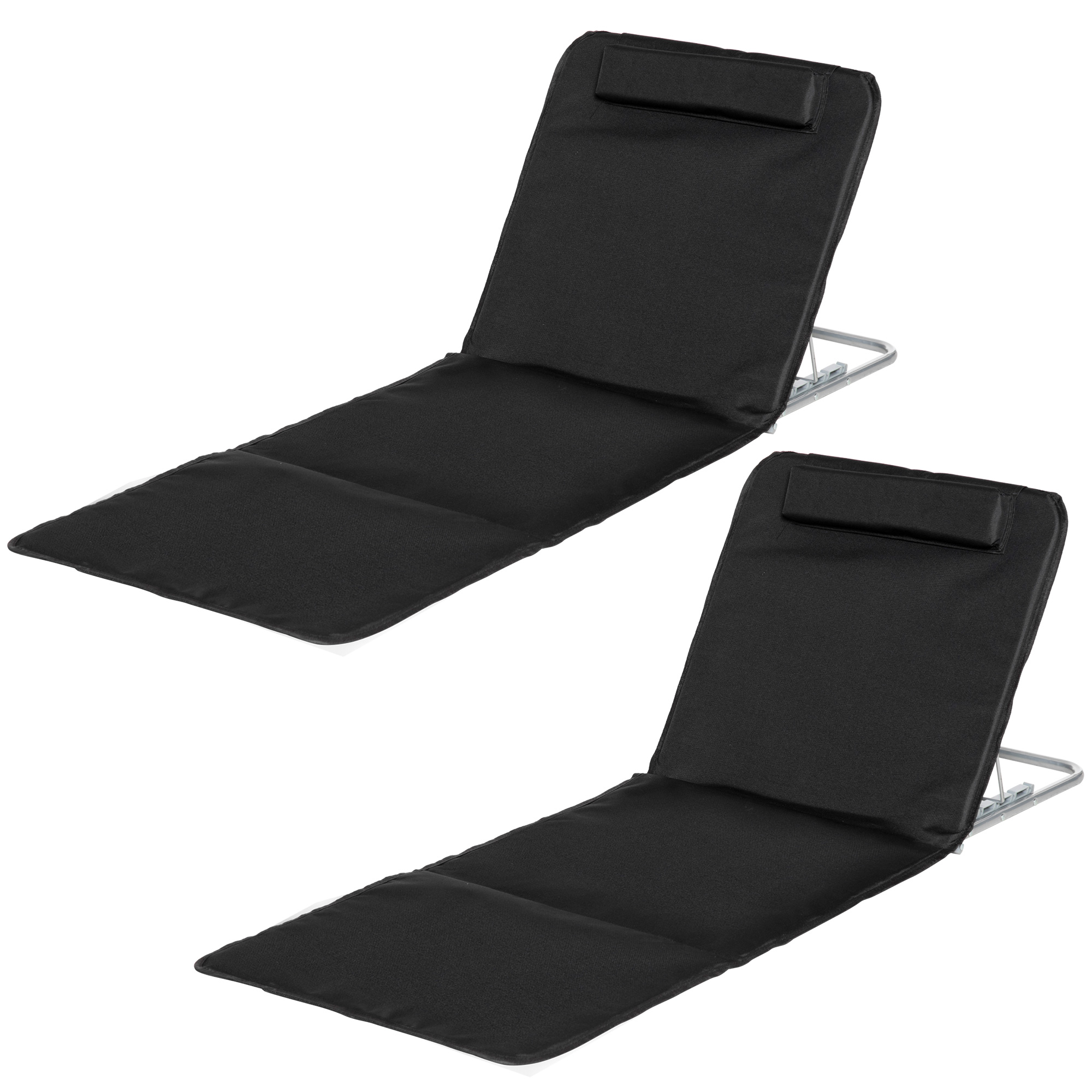 Strandliege Sonnenliege Gartenliege, klappbar, verstellbare Rücklehne, Seitentasche, 48 cm x 134 cm x 33-43 cm, Schwarz