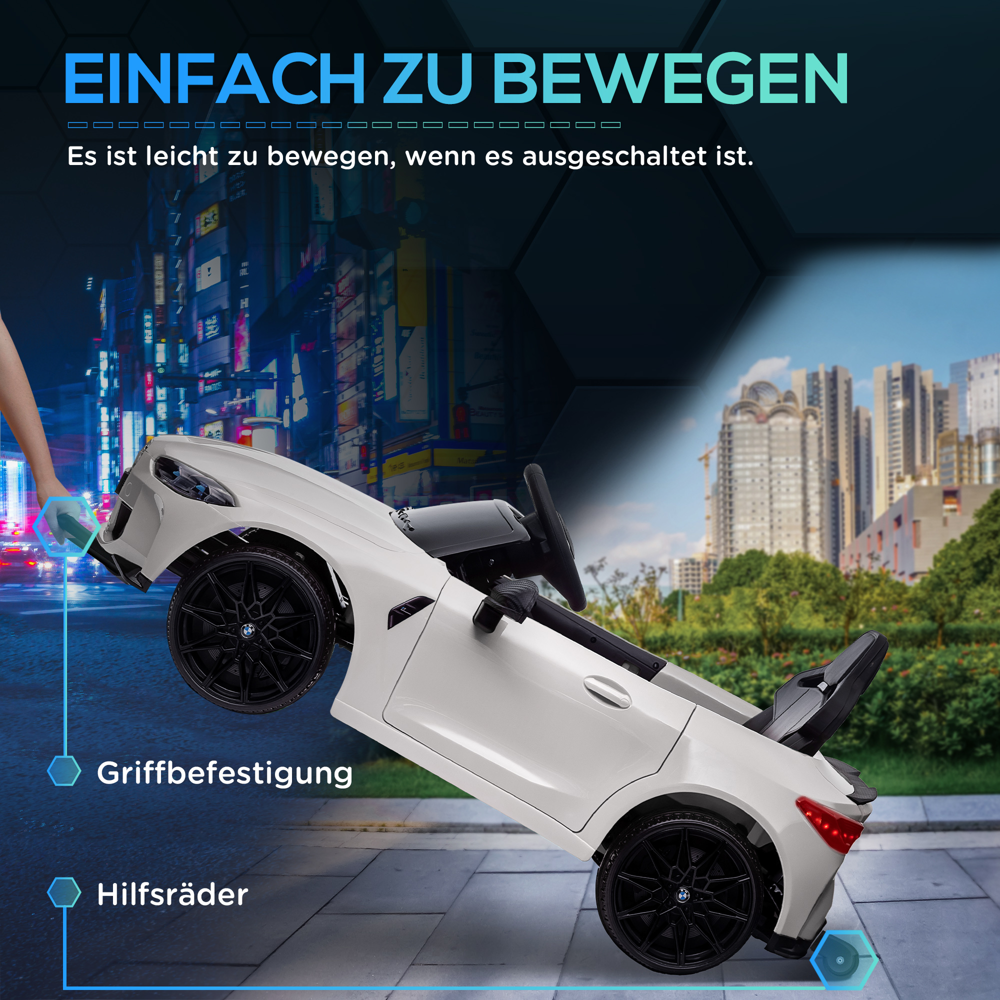 Elektro-Kinderauto BMW M4, Sound & Licht, 3-5 km/h, inkl. Fernsteuerung, für 3-5 Jahre, Weiß