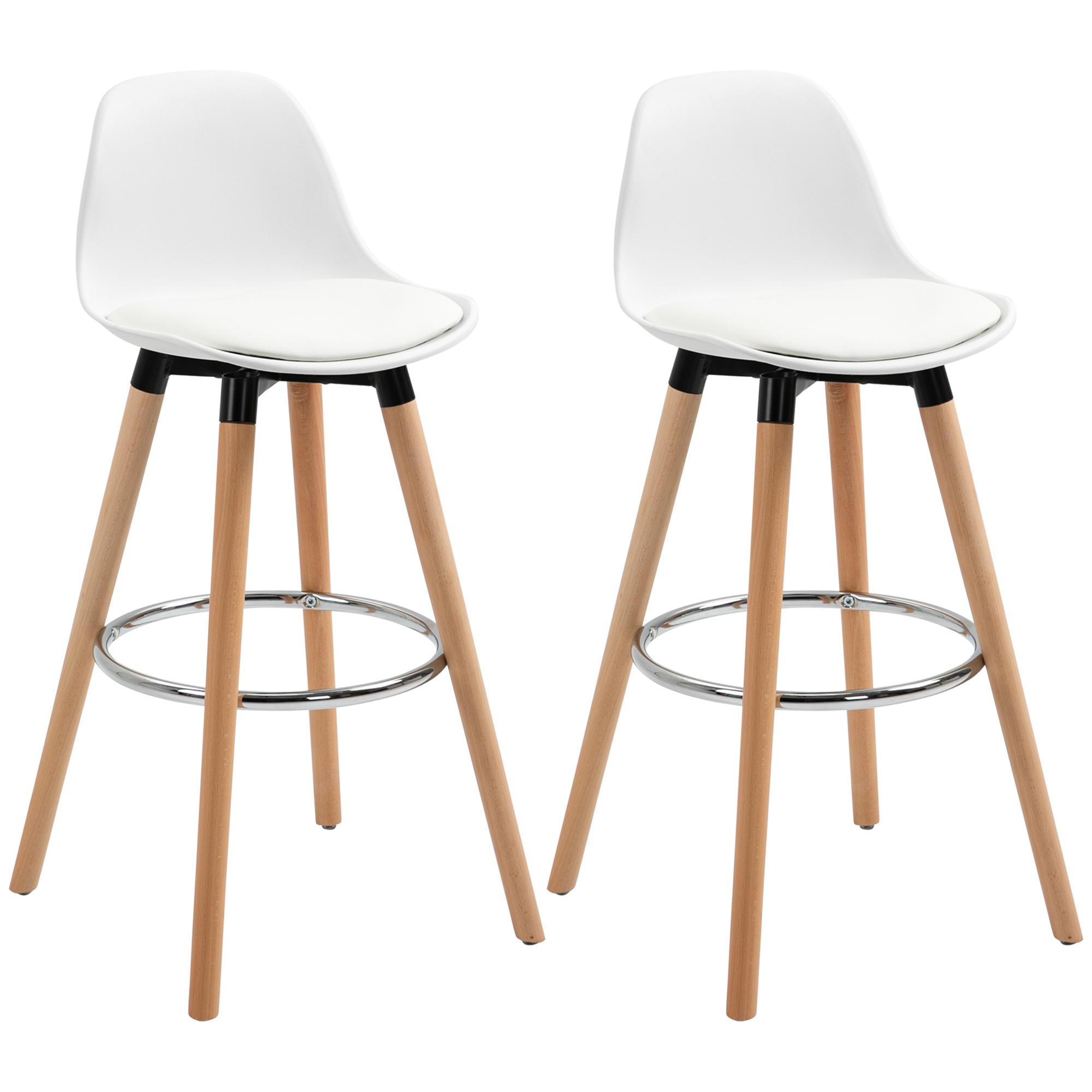 2er-Set Barhocker Barstühle Skandi-Design, Fußtstütze, 38,5 cm x 42,5 cm x 91 cm, Natur + Weiß