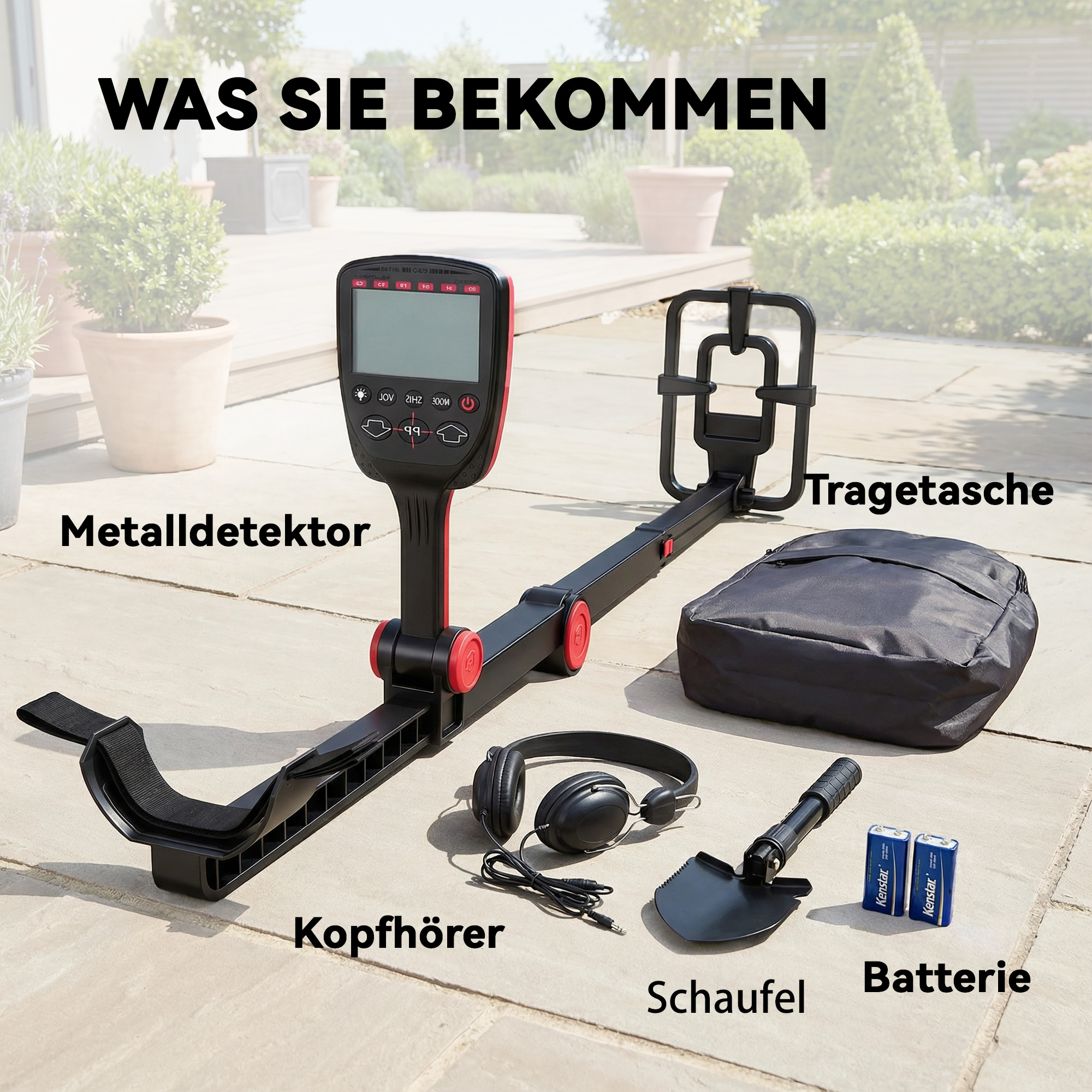 Metalldetektor IP68 Wasserdicht faltbar Metallsuchgerät mit 4 Modi Kopfhörer Schaufel Tragetasche LCD-Display