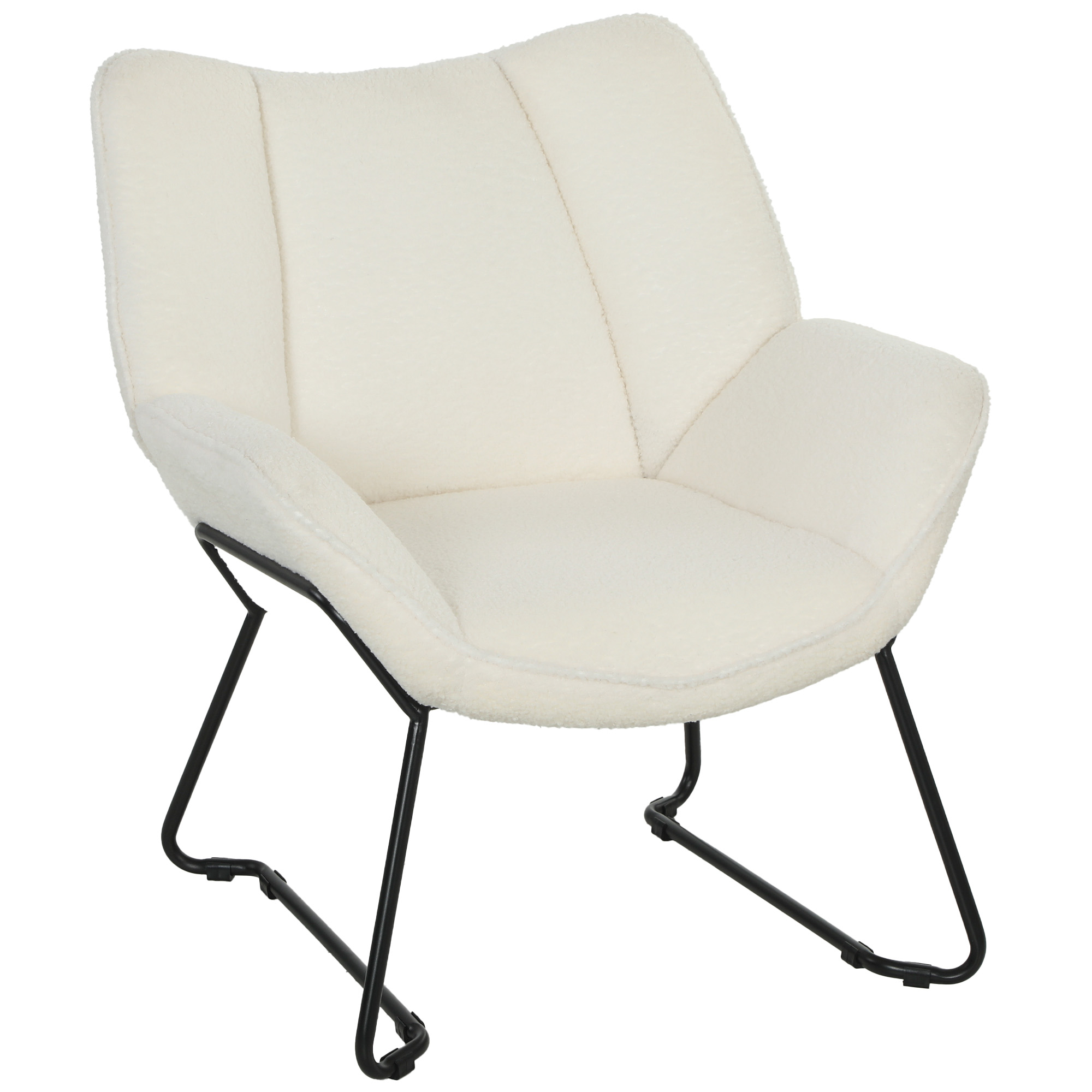 moderner Akzentstuhl, Sherpa-Fleece gepolsterter Sessel mit breiter Rückenlehne und Stahlbeinen, einfache Montage, Weiß