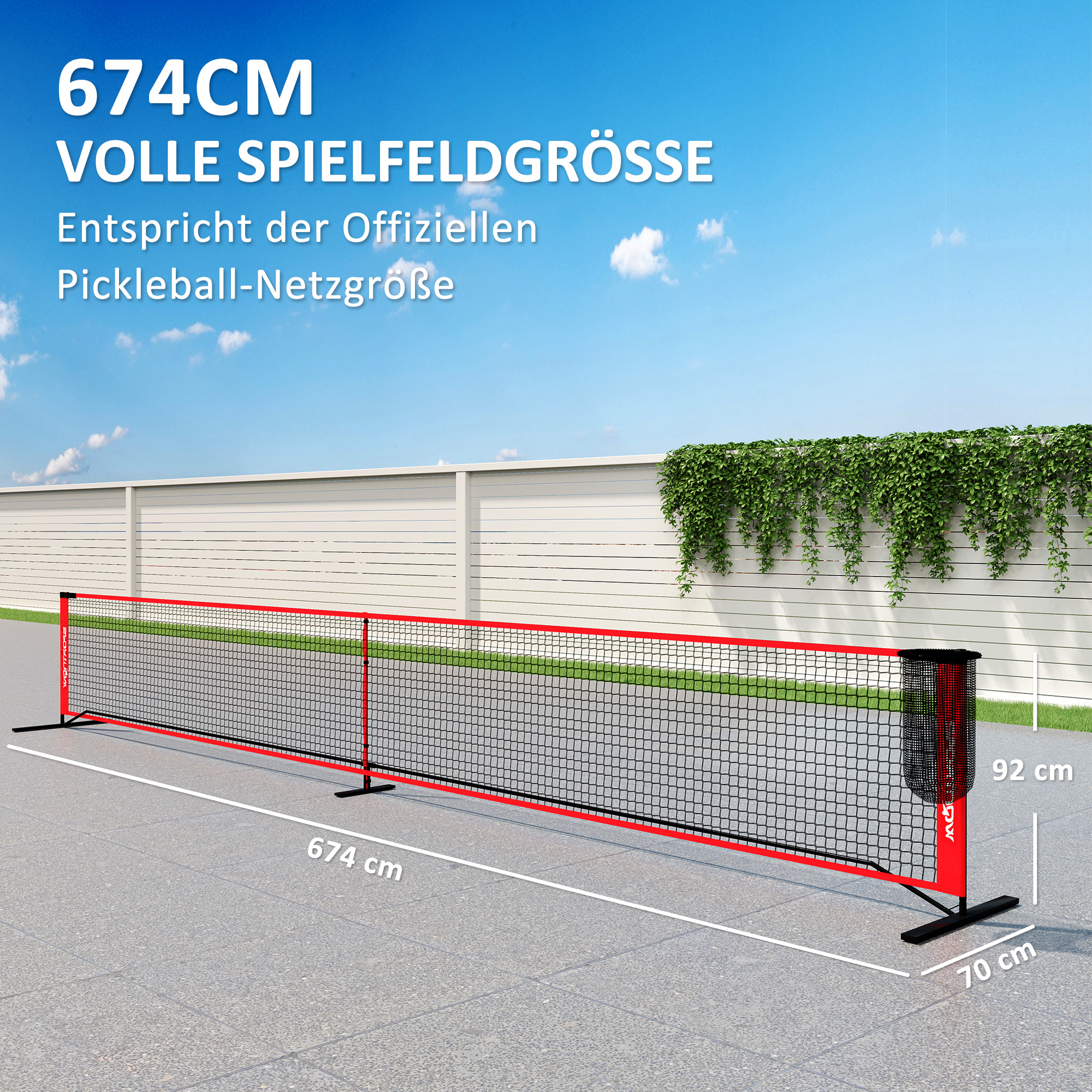 Pickleball-Set mit Netz, Ständer, Bällen, Stahl, Kunststoff, Rot