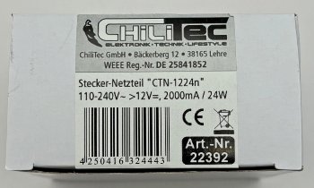 Stecker-Netzteil "CTN-1224n" / 110-240V~ >12V=, 2000mA / 24W