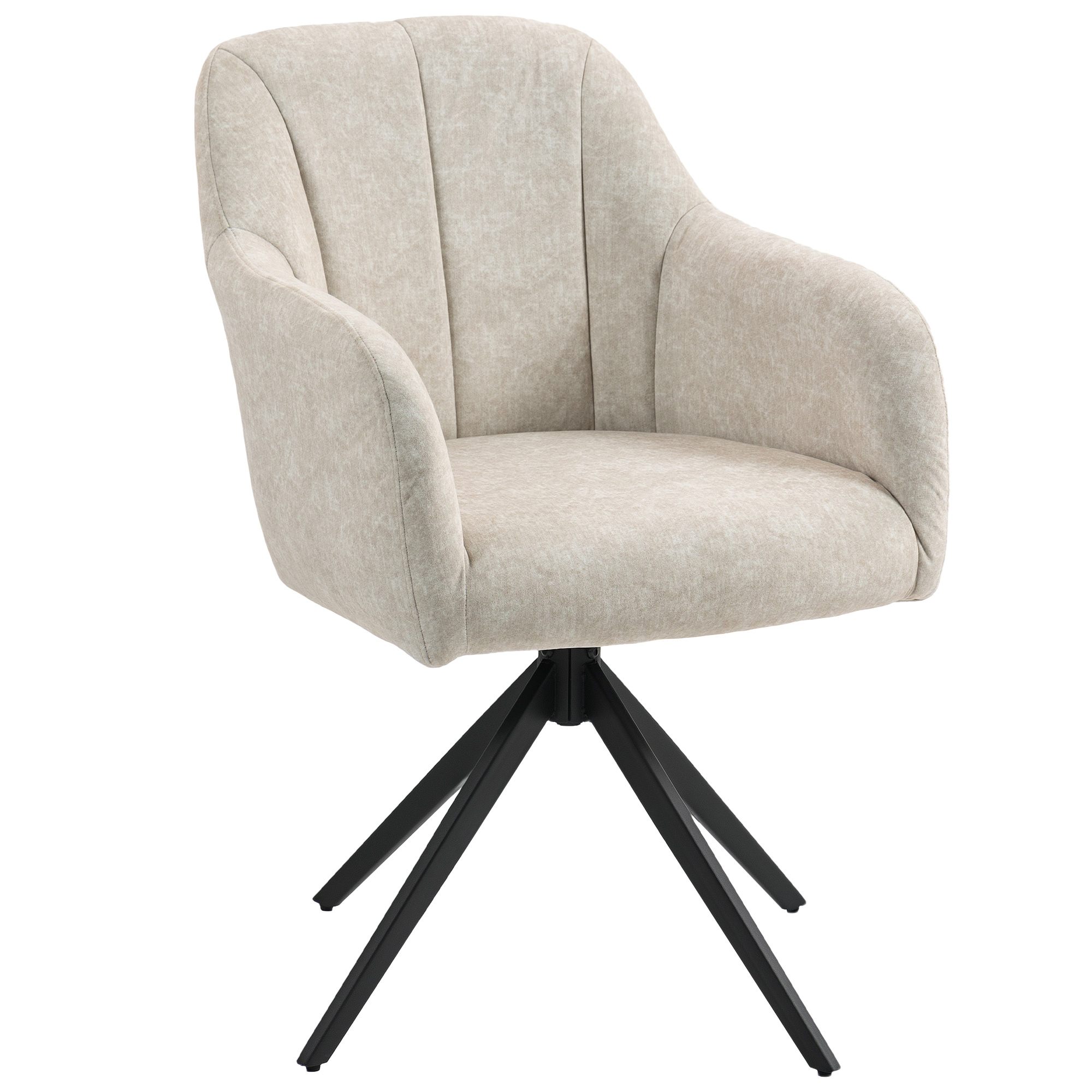 Drehbarer Akzentstuhl, Polsterstuhl mit Stoffbezug, Armlehnen, Stahlbeine, für Wohnzimmer, Schlafzimmer, Büro, Beige