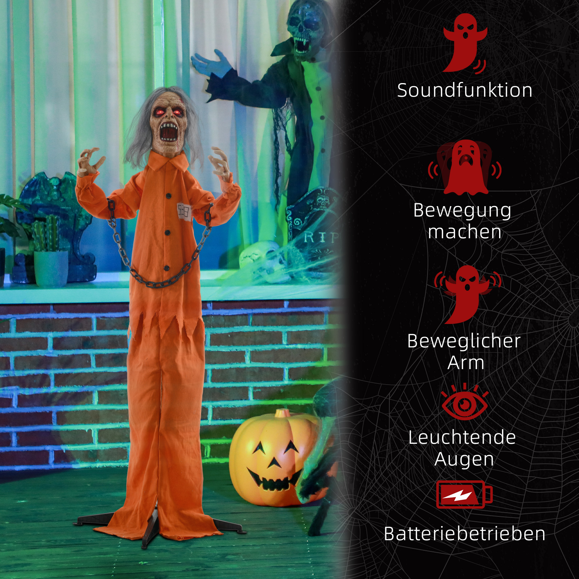 Gefangenen-Geist, Helloweendeko, gruselige Laute, rote Augen, beweglich, Orange