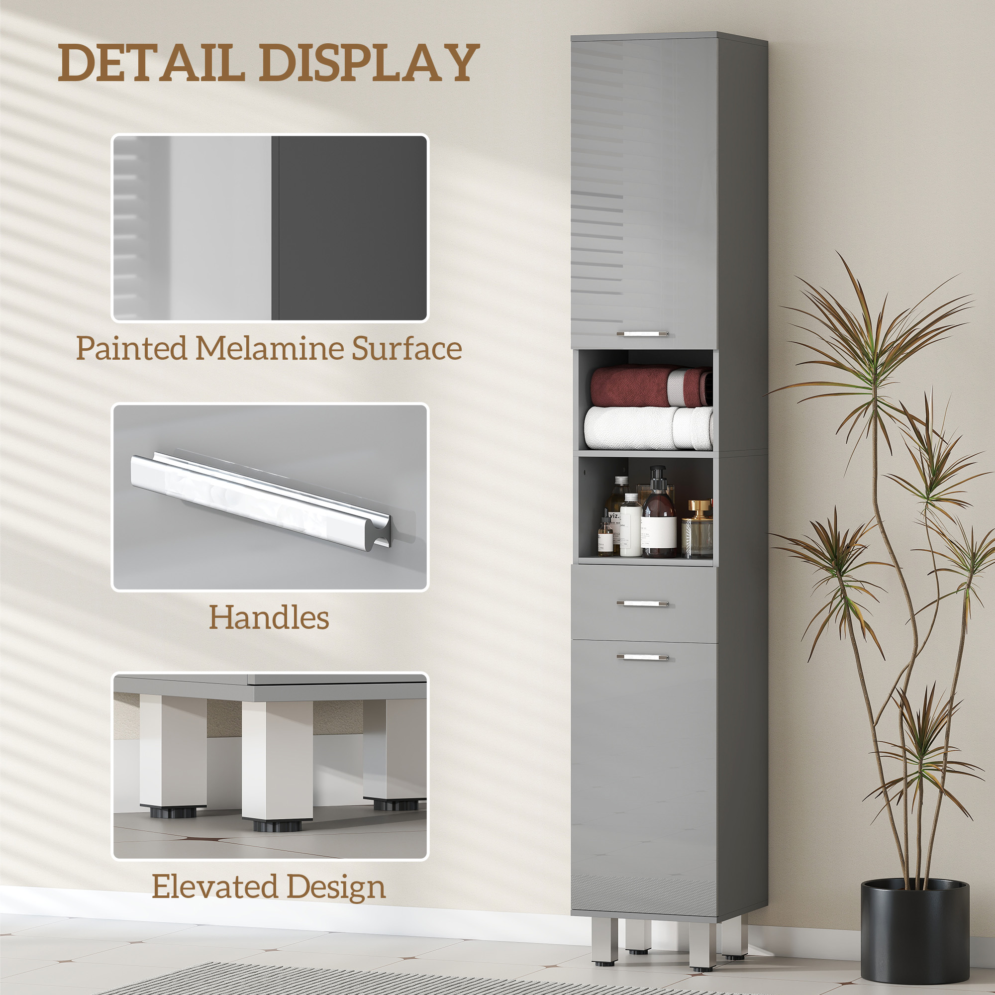 Badezimmerschrank, Badkommode, mit Regalen und Schublade, verstellbar, Grau