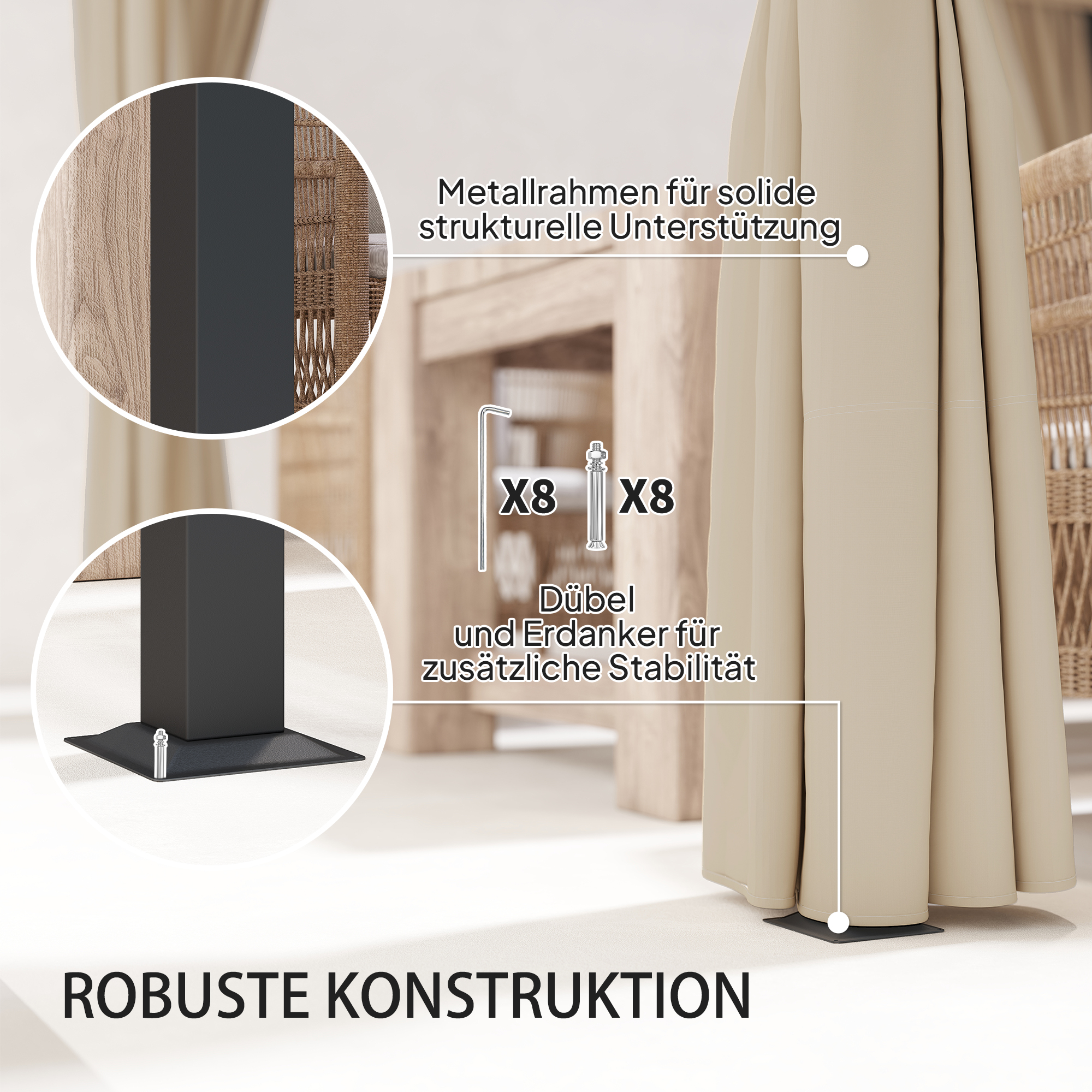 Pergola 3 x 3 m Freistehend Terrassenüberdachung mit Schiebedach, 4 Seitenwände UV-beständig Beige