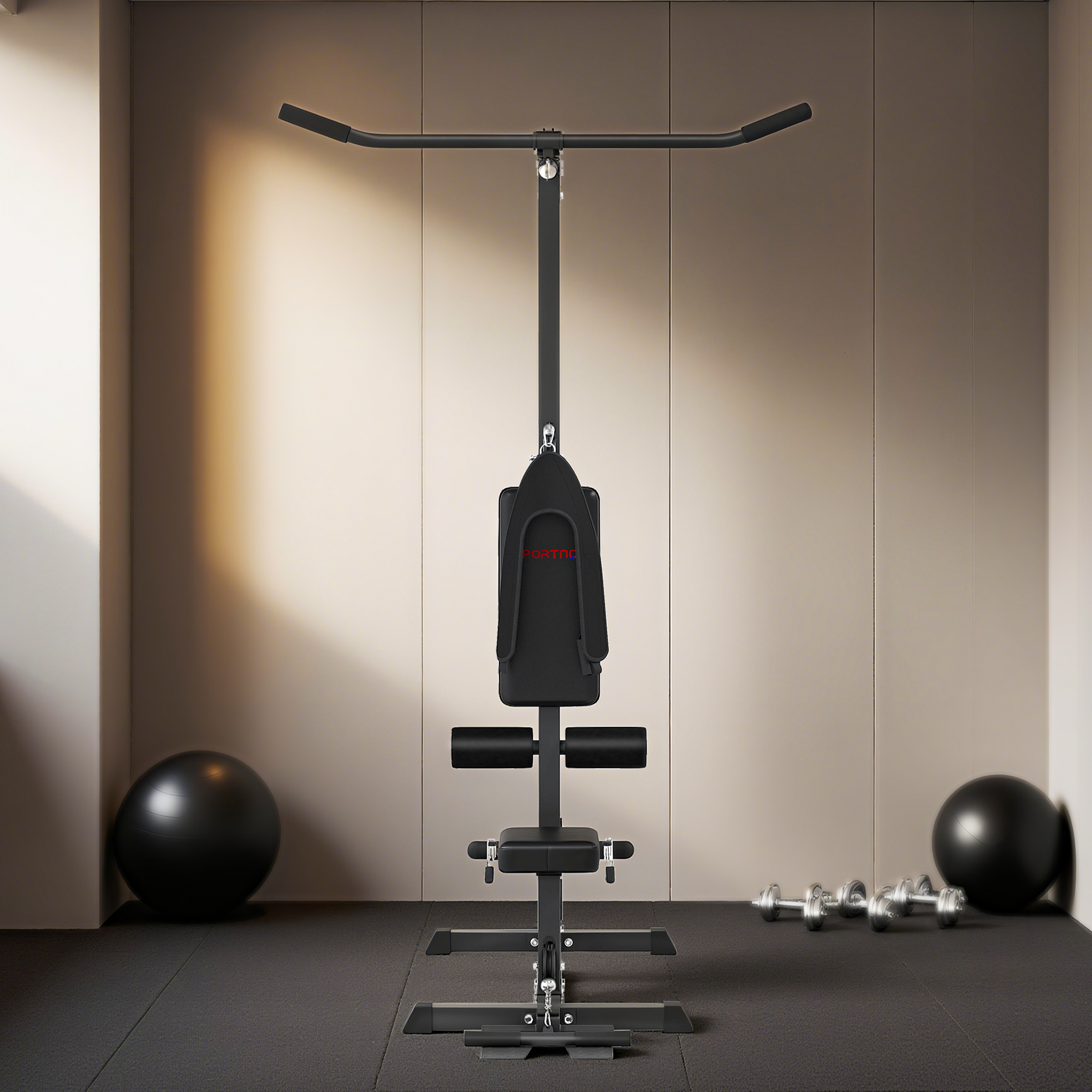 Kraftstation für Zuhause, Ruderzüge, ohne Gewichte, Fitnessgerät für Zuhause, Stahl, Kunstleder, Schwarz