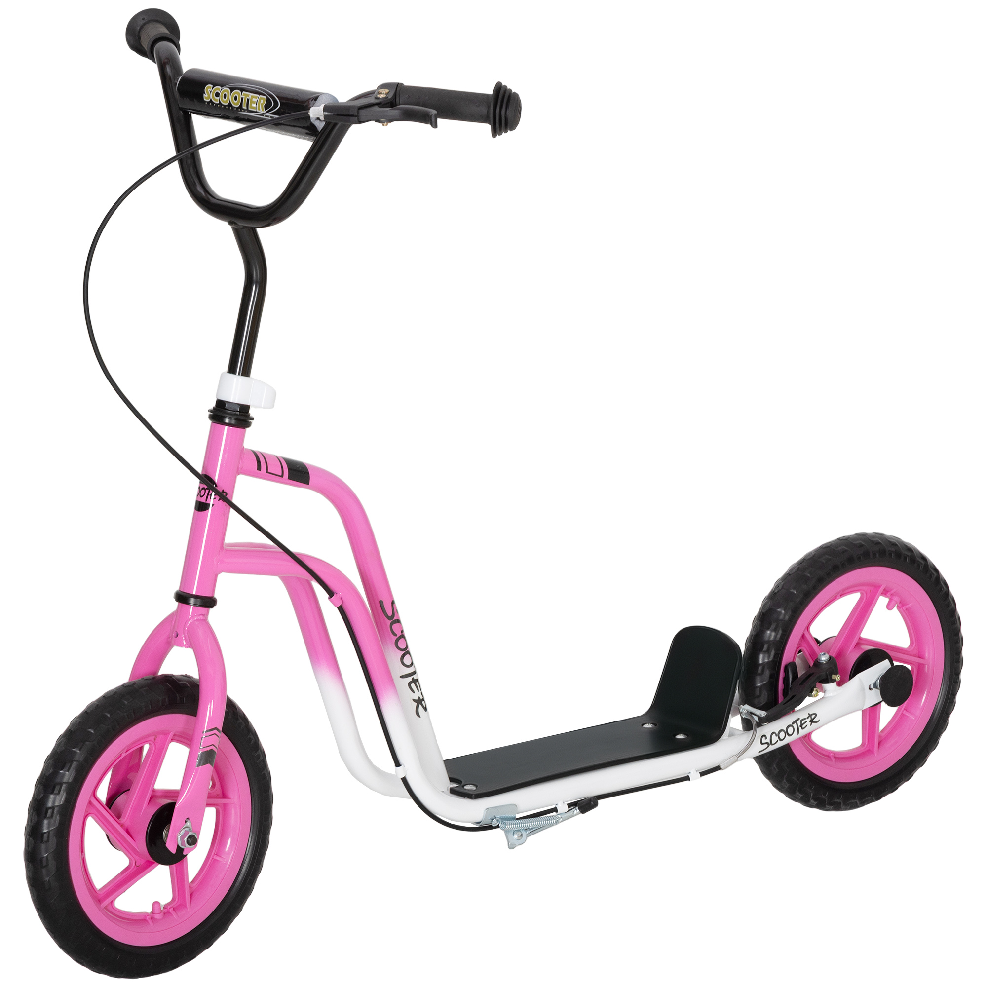 Kinderroller mit verstellbarem Lenker, große Räder, Parkständer, Handbremse, für Kinder im Alter von 5-12 Jahren, Rosa