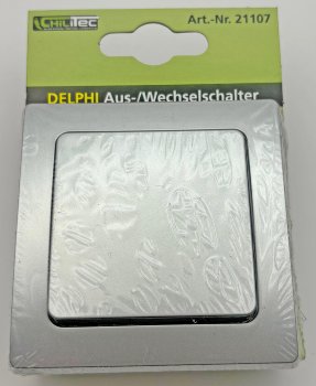 DELPHI Wechsel-Schalter, 250V~/ 10A, inkl. Rahmen, UP, silber