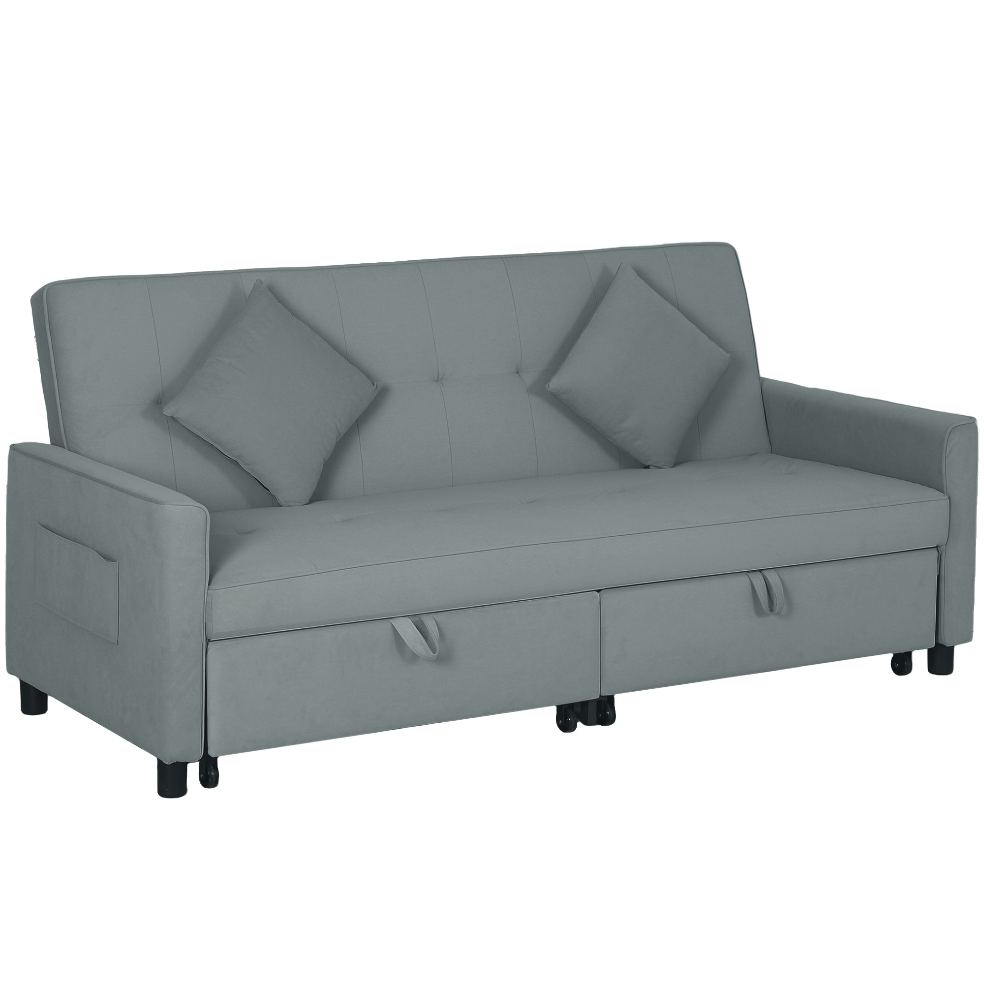 Sofabett, verstellbare 3-Sitzer-Couch mit Bettfunktion, Schlafsofa mit ausziehbarem Bett, Kissen, Grau