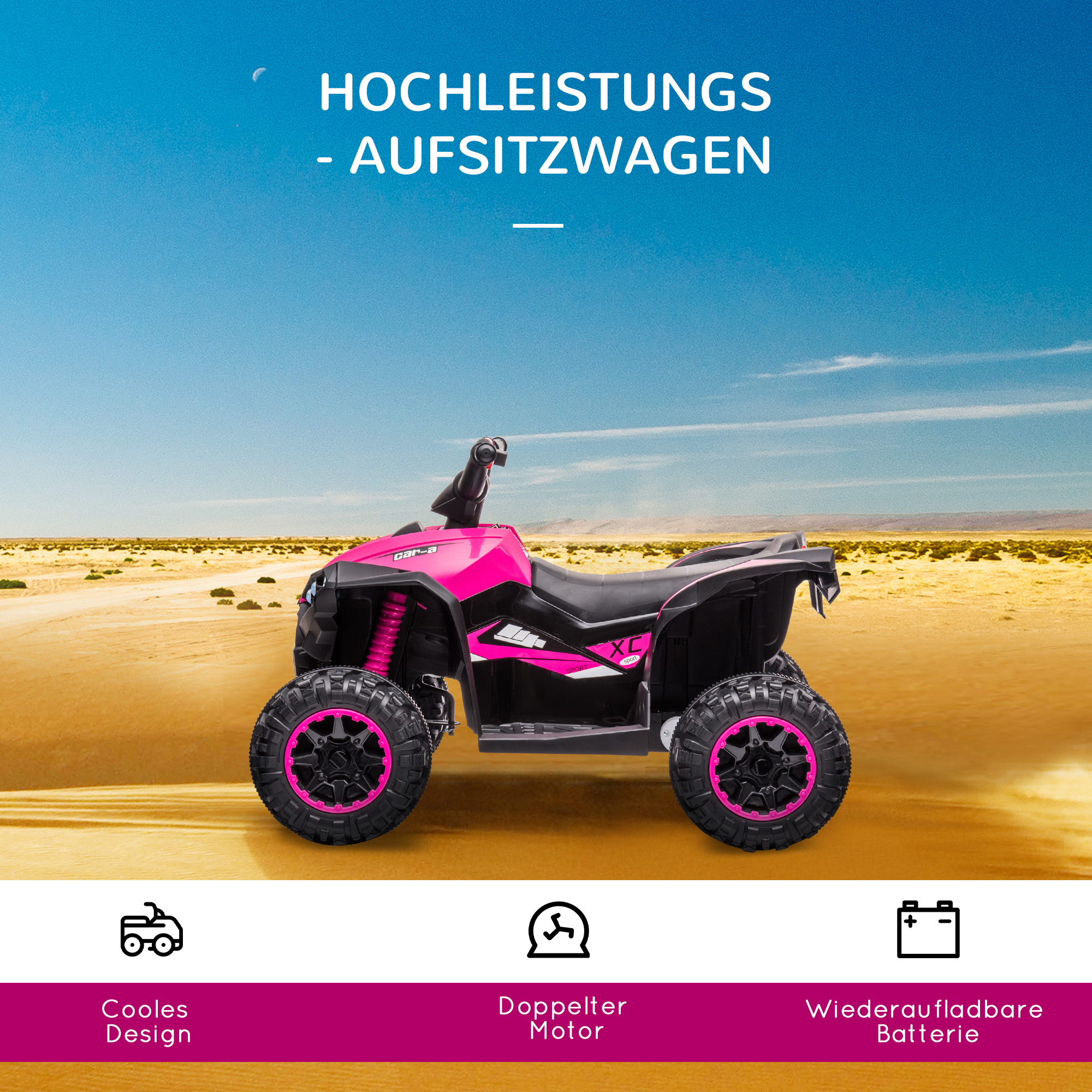 Elektro Kinderquad, 3-6 km/h, Licht/Musik, für 3-5 Jahre, bis 25kg, Rosa/Schwarz