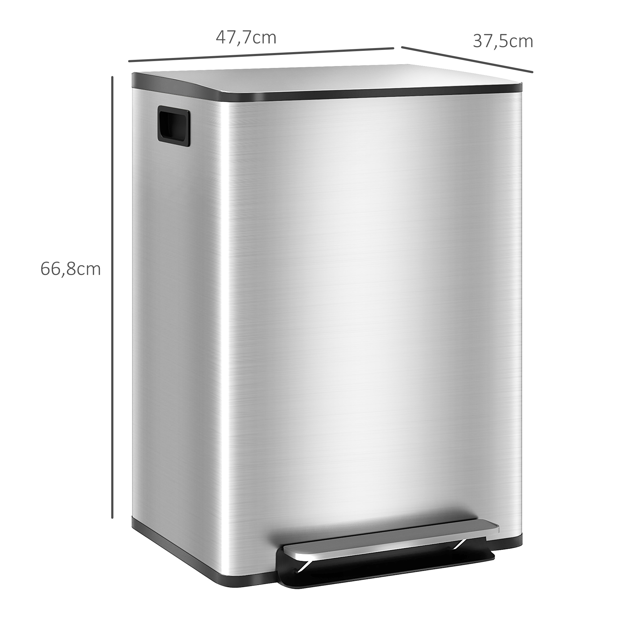 Mülleimer mit 2x30L Fächern, Soft-Close-Deckel, Fingerabdrucksicher, Edelstahl, Silber